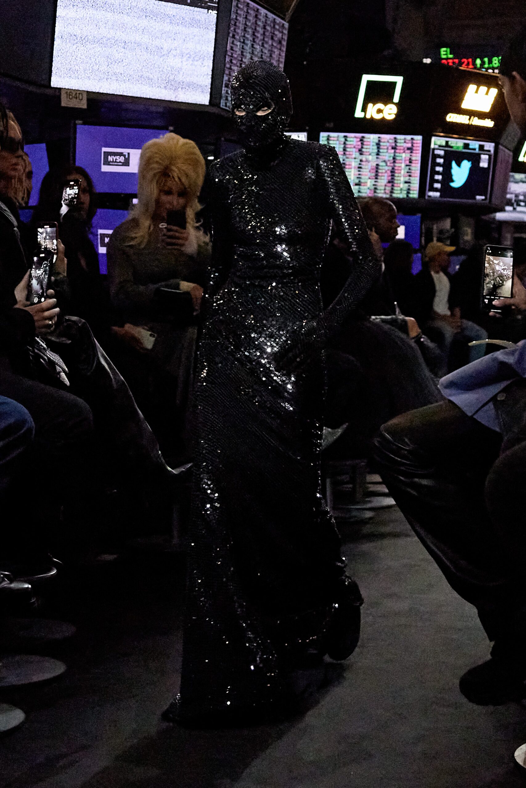 black sequined fitted gown