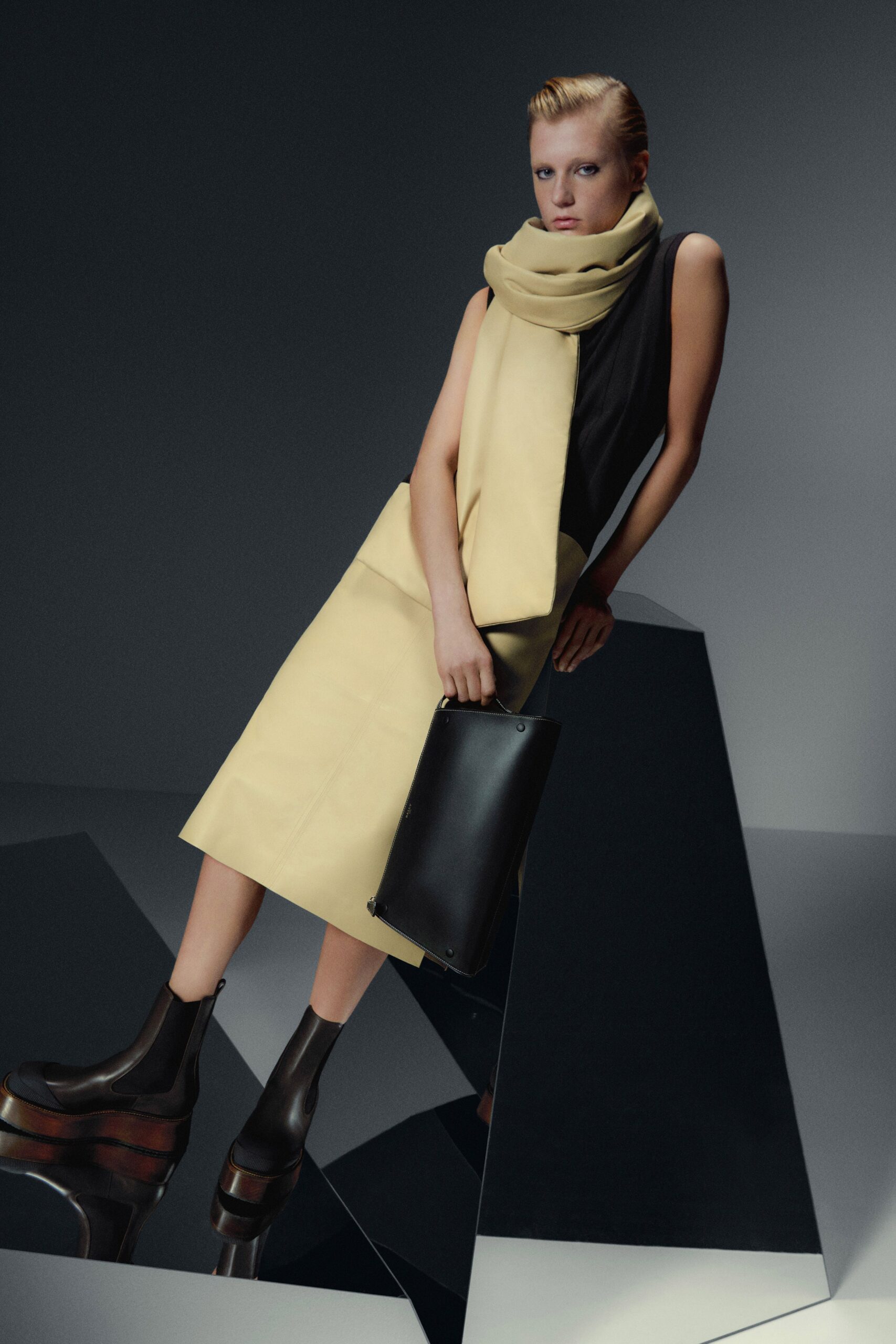 black and yellow fitted dress