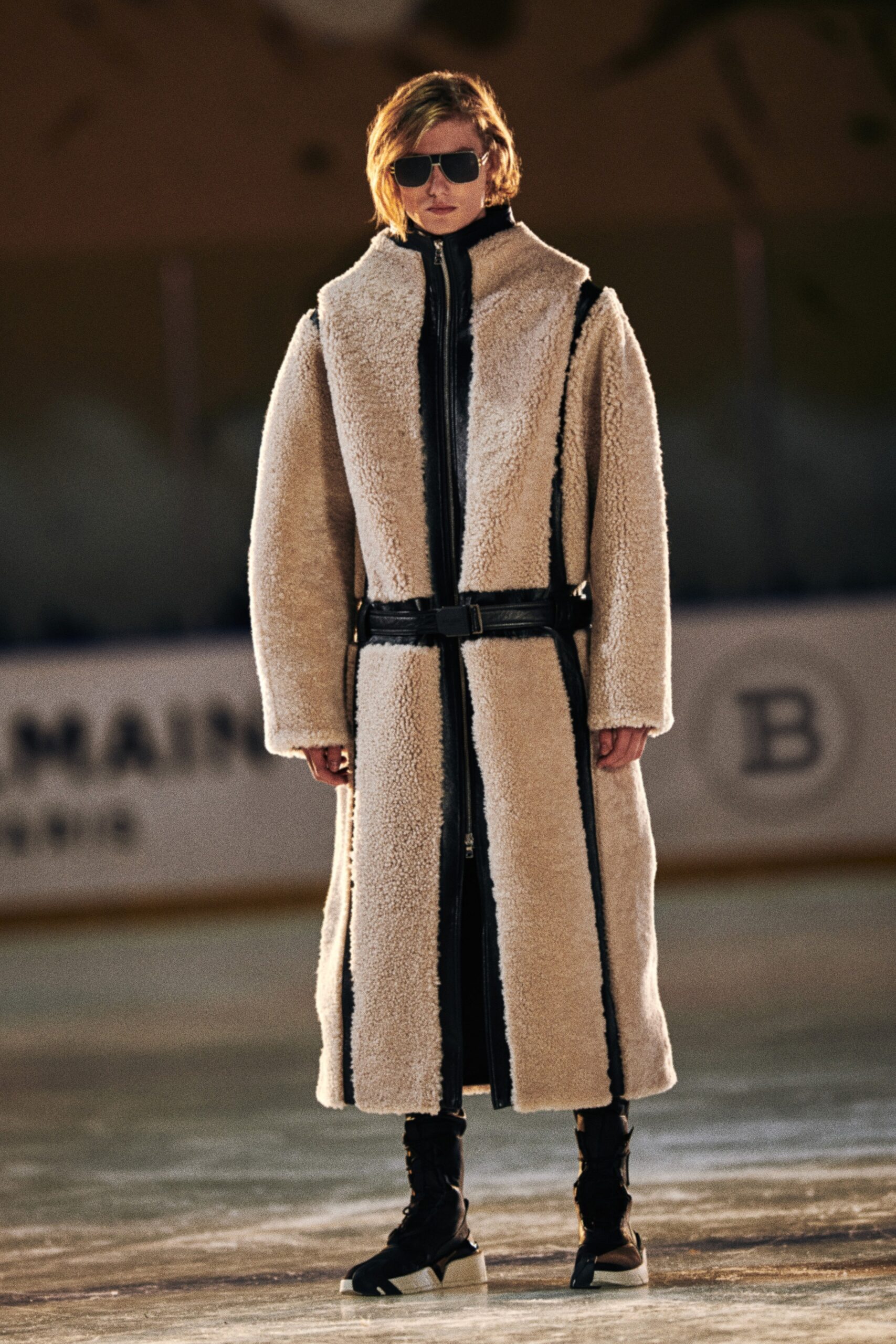 beige faux-fur relaxed coat