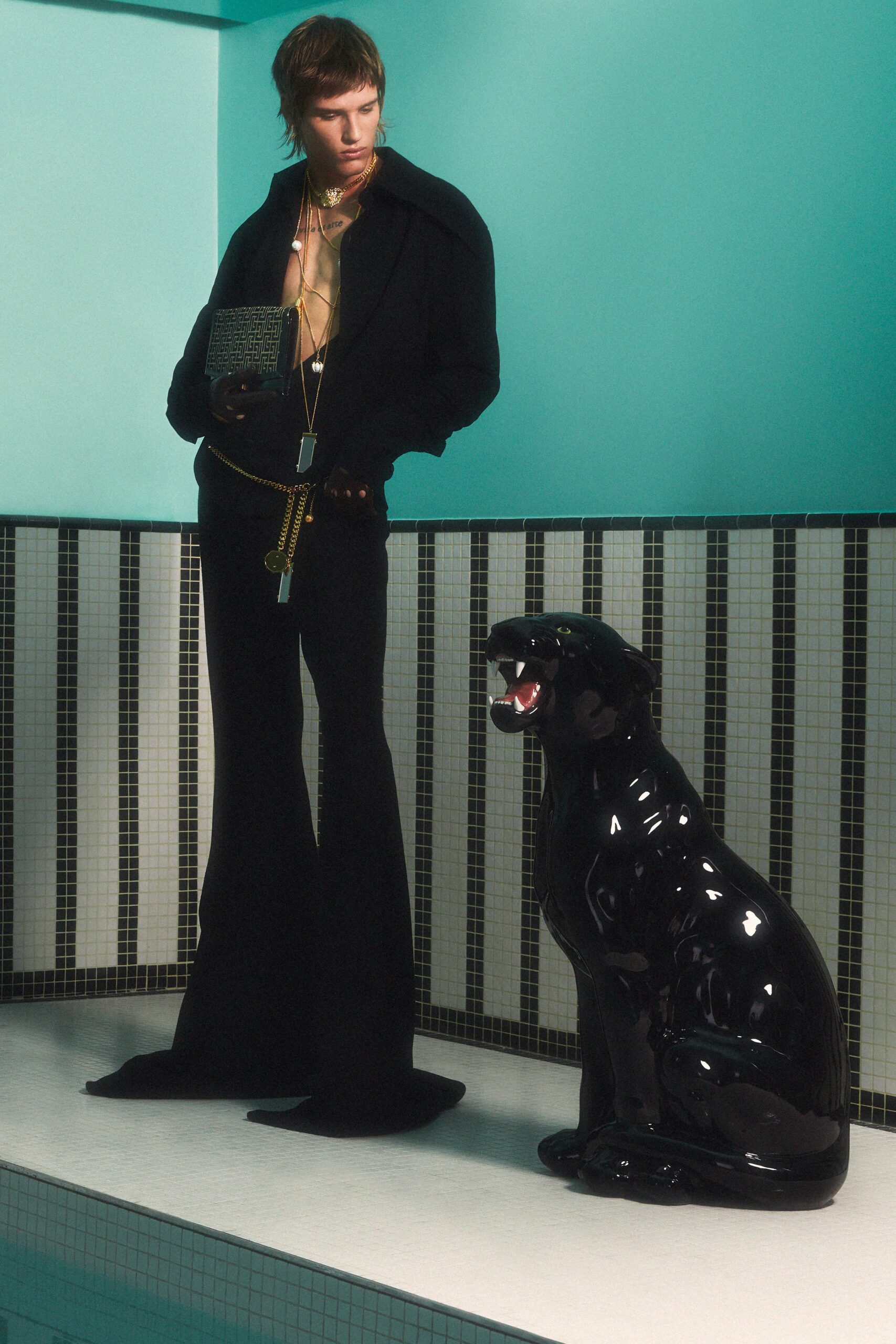 black silk fitted blazer and pants
