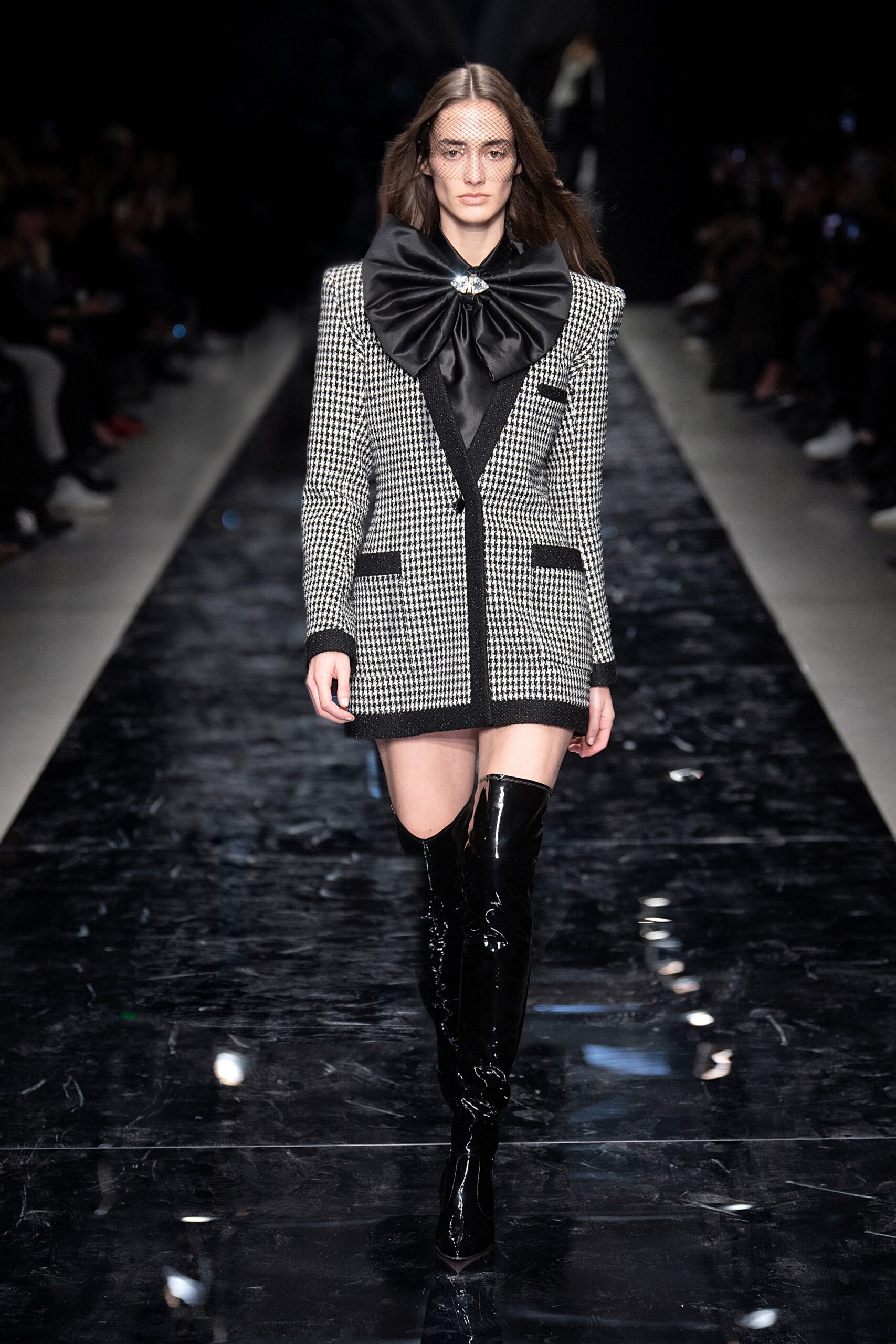 black and white checked blazer