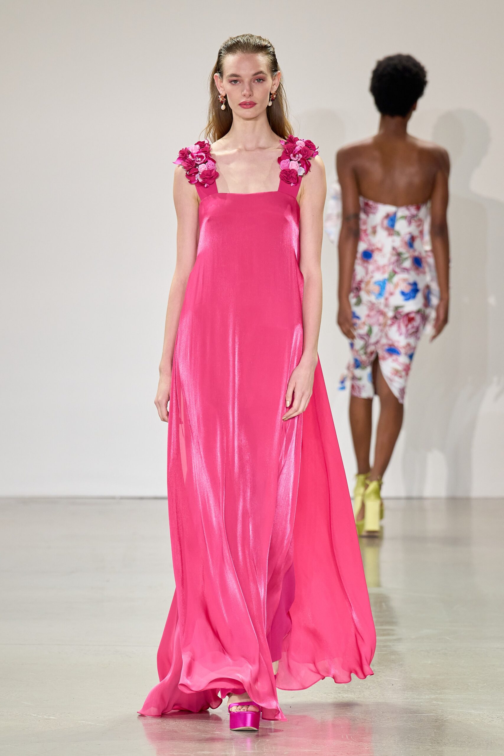 pink silk sleeveless gown