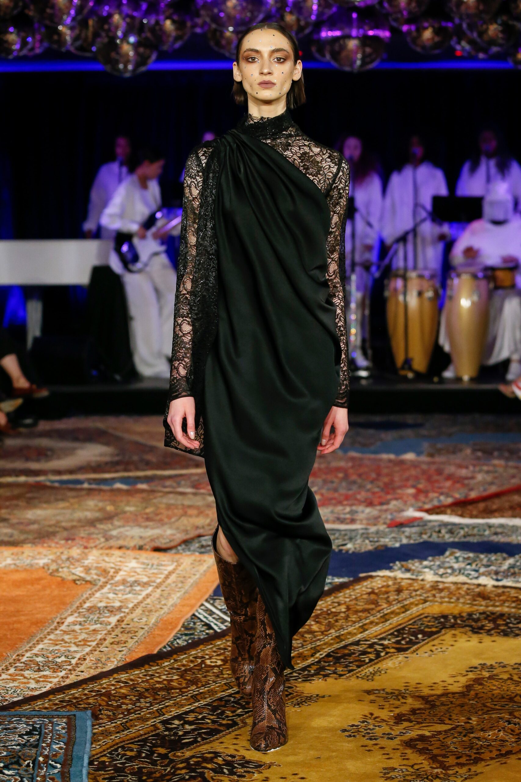 black silk lace midi dress