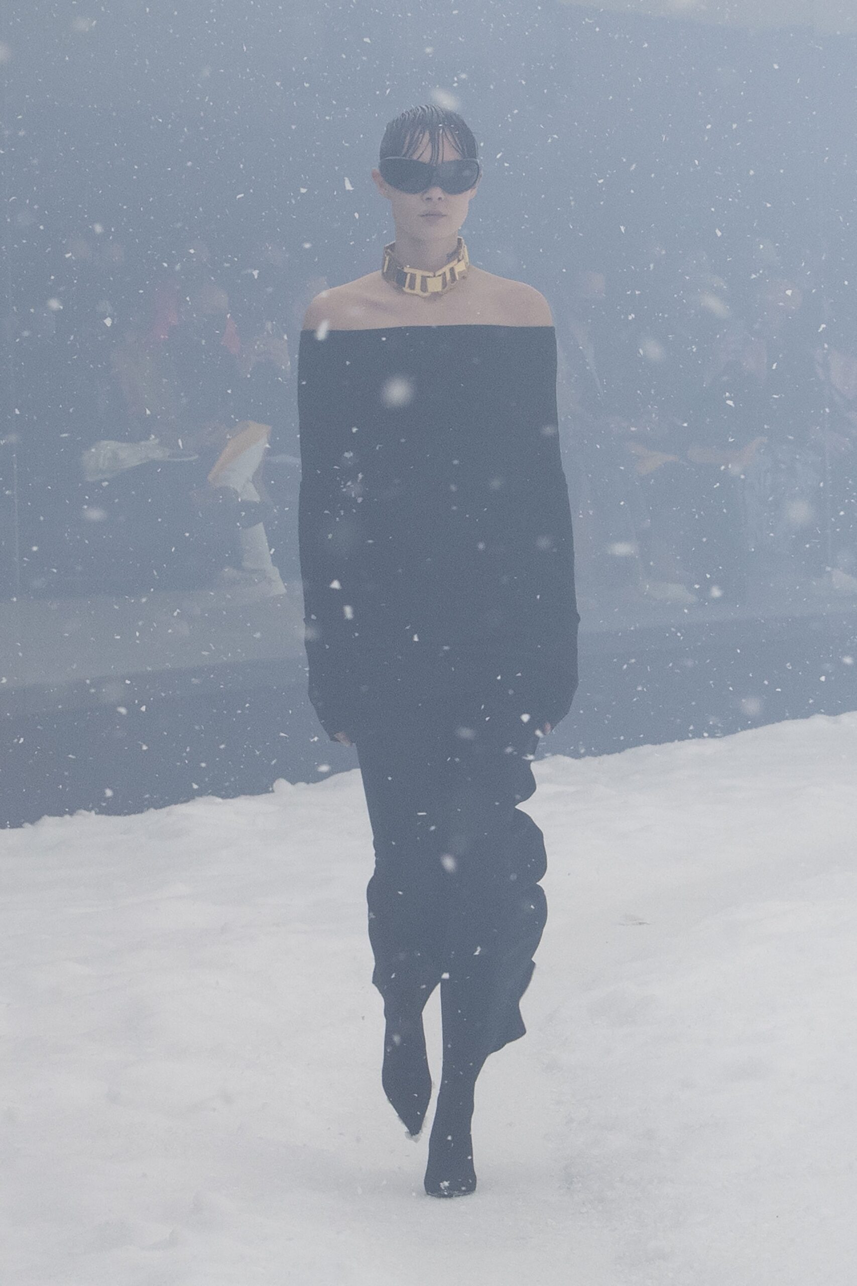 black fitted off-shoulder dress