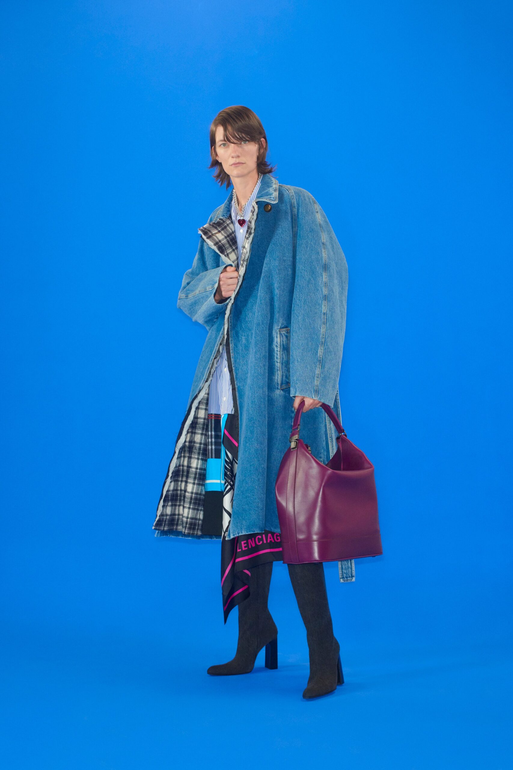blue denim long-sleeve collared relaxed layered coat