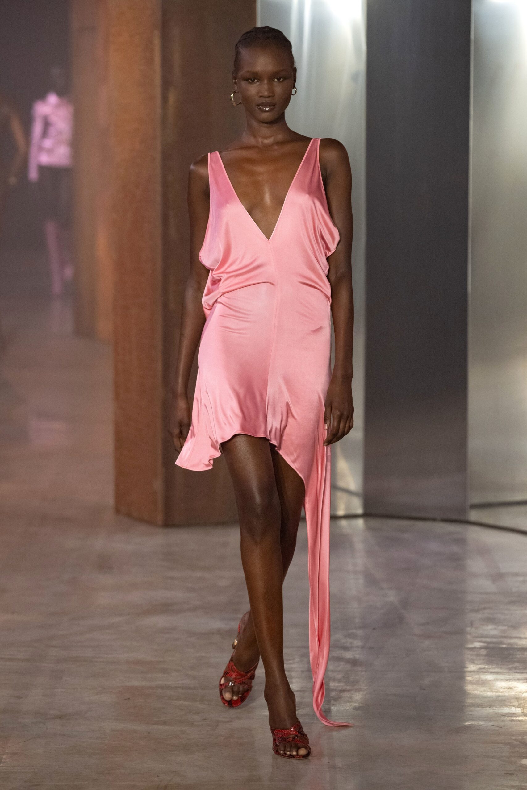 fitted pink silk mini dress