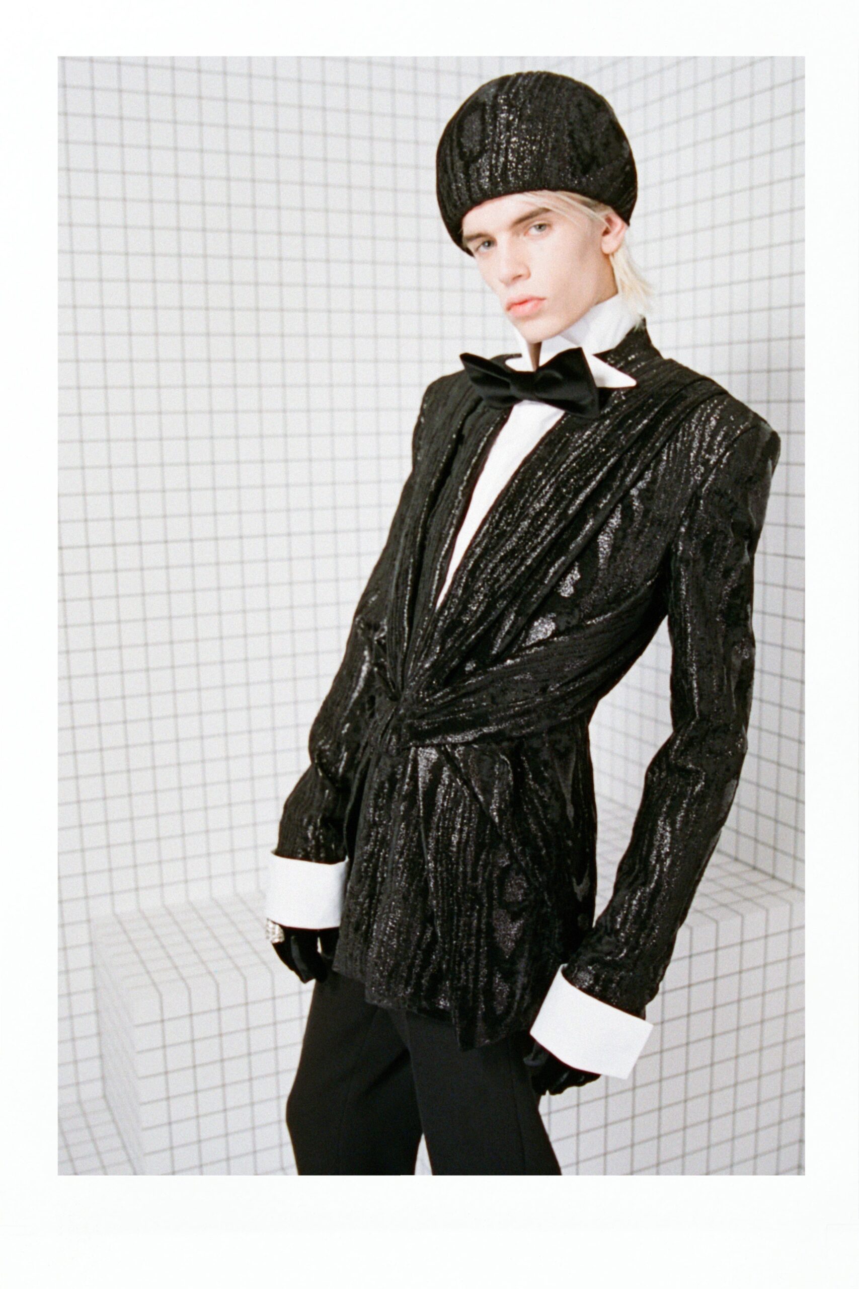 black silk fitted blazer
