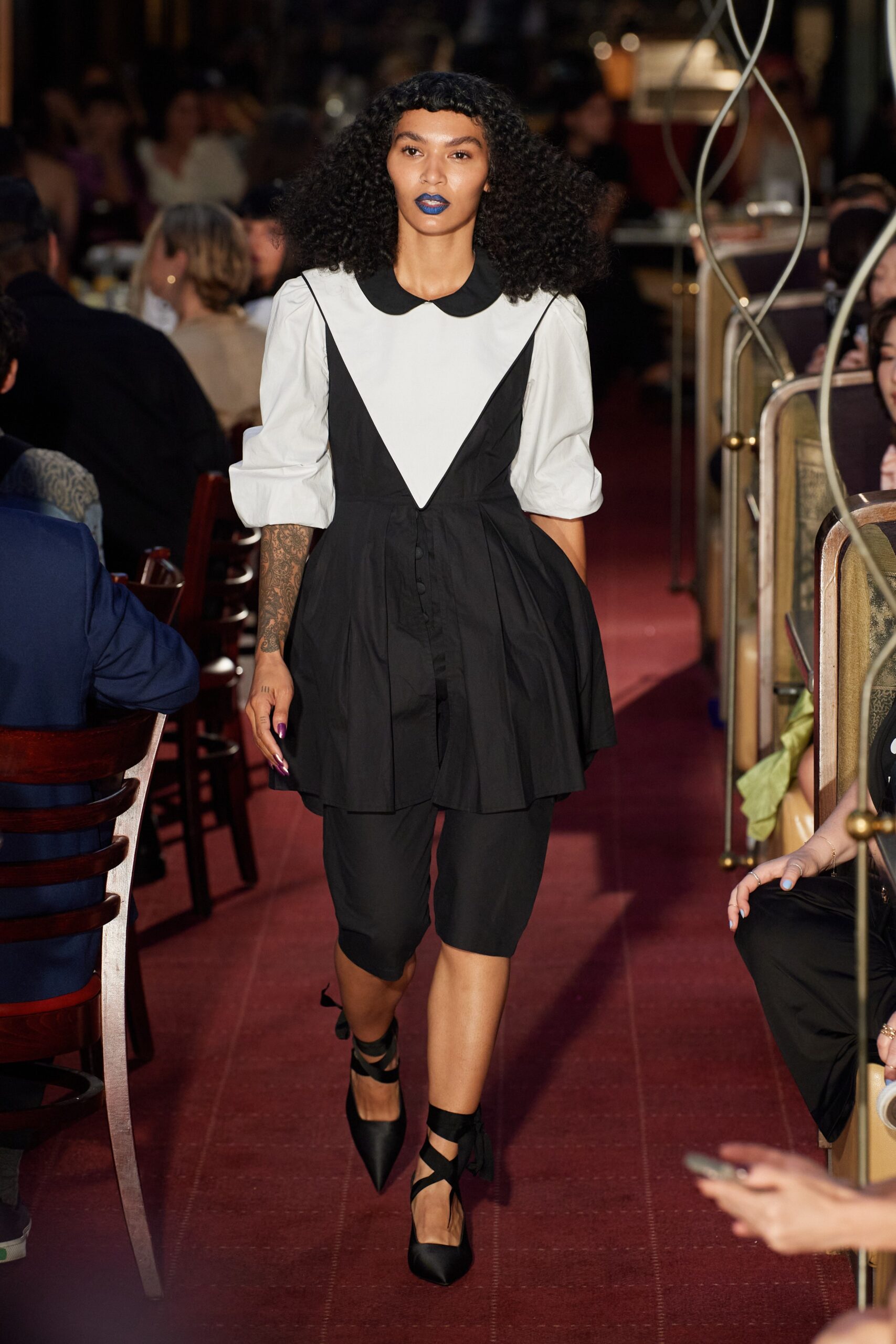 black and white pleated dress