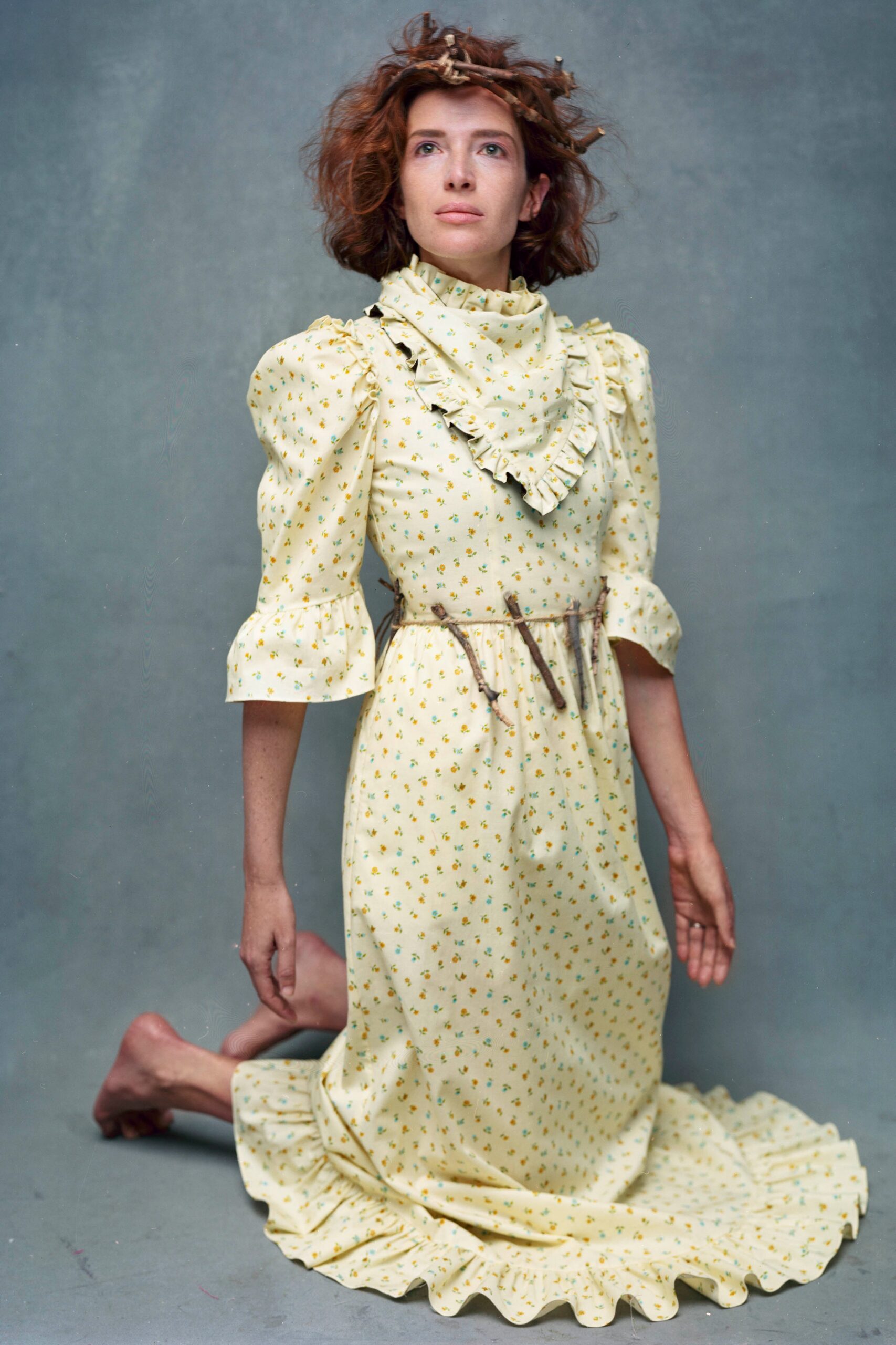 yellow cotton ruffled dress