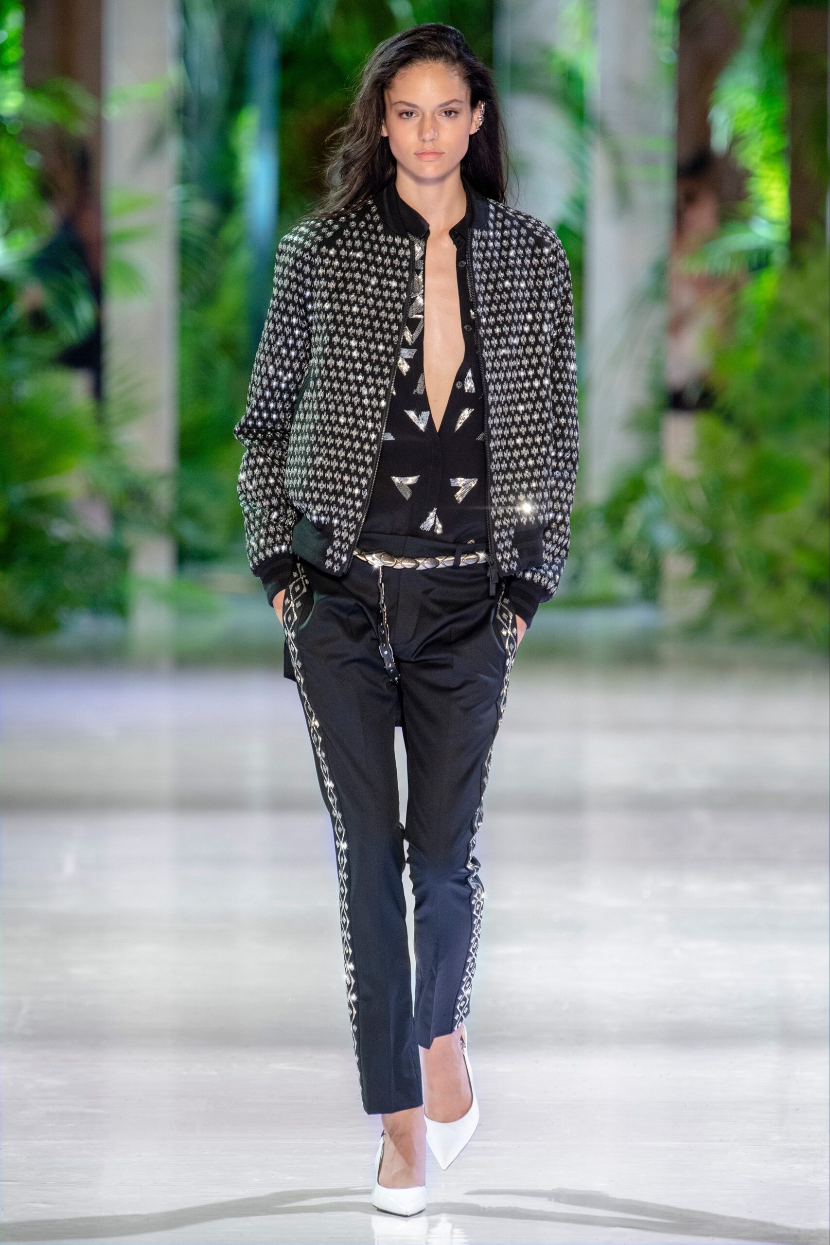 black and white fitted jacket and top