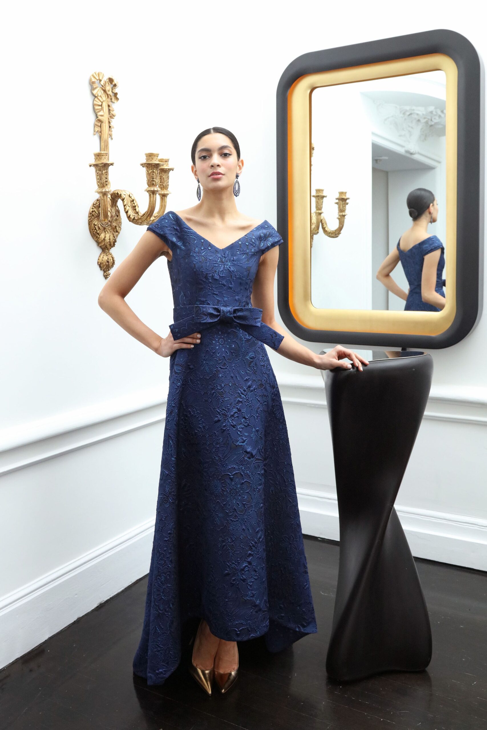 blue lace fitted gown