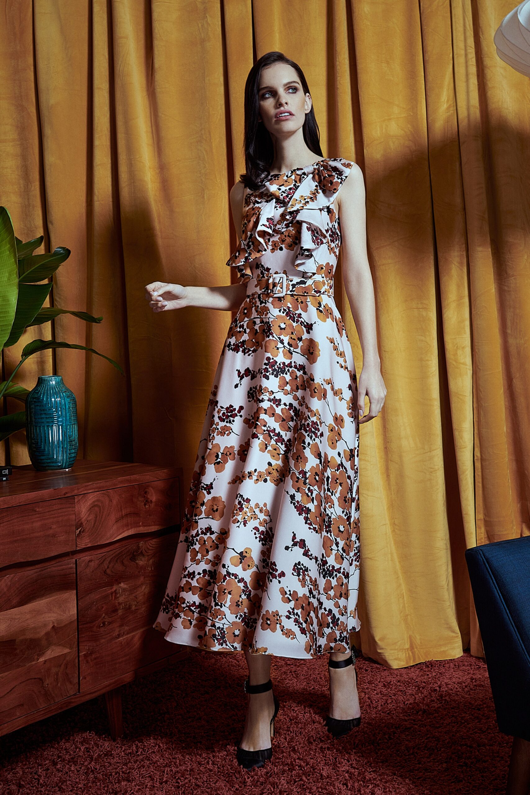 floral ruffled midi dress