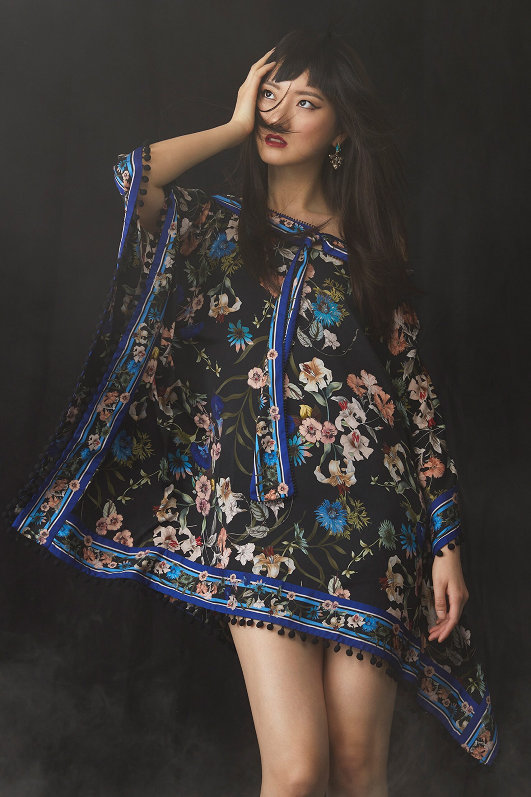 floral black chiffon dress