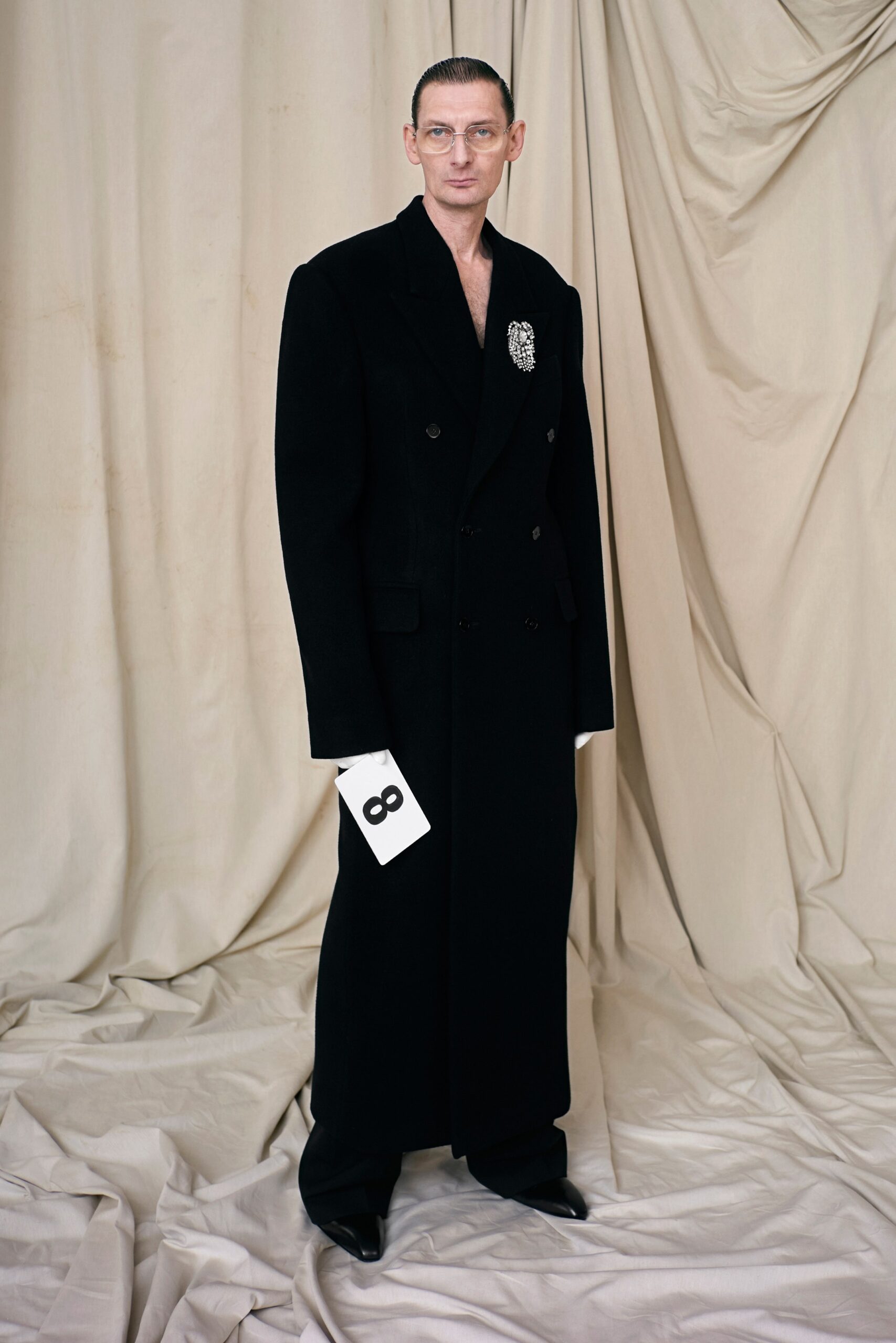 black wool long-sleeve double-breasted tailored buttoned maxi coat