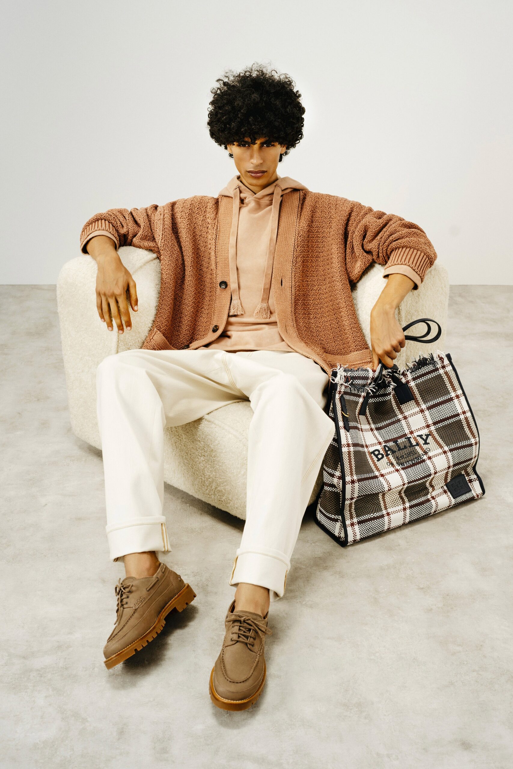 brown knitted cardigan with hoodie