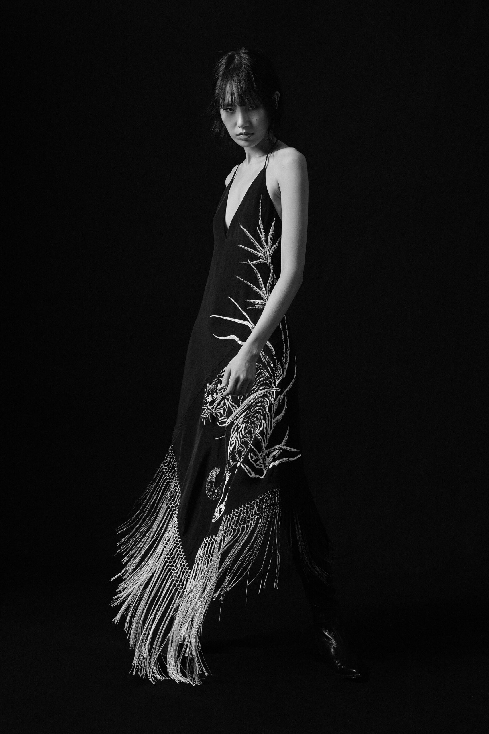black silk sleeveless dress