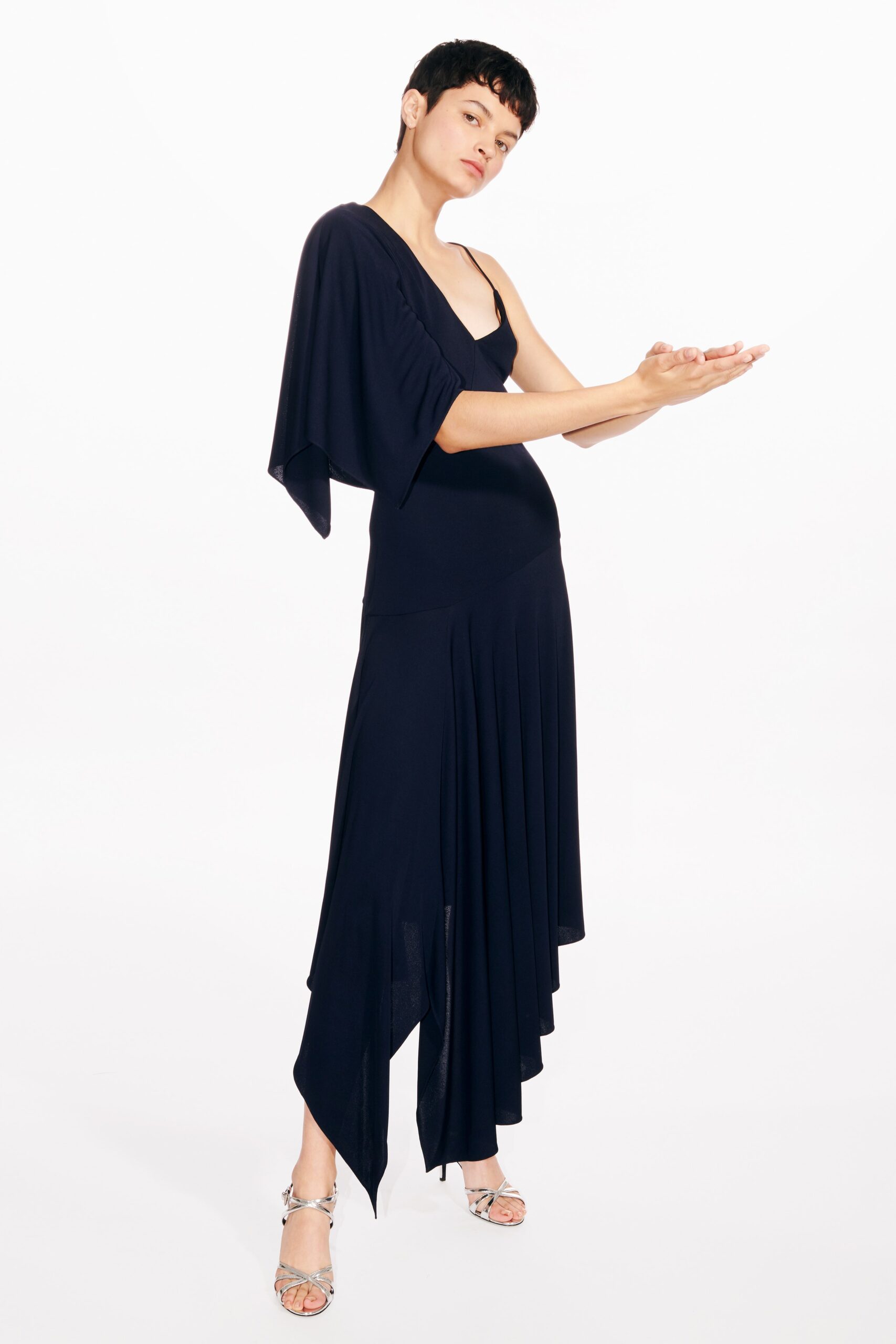 black silk asymmetric dress