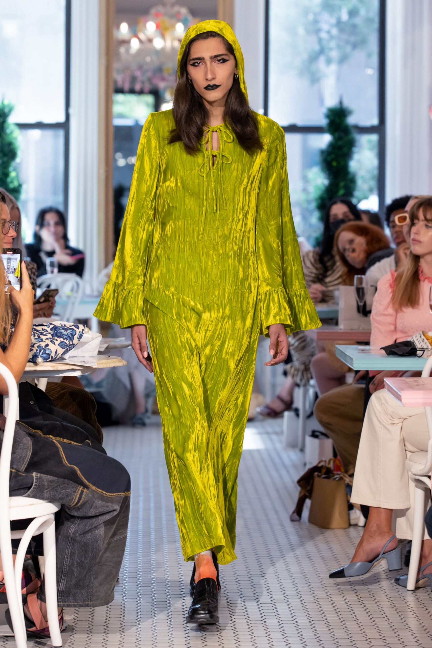 green silk relaxed jumpsuit