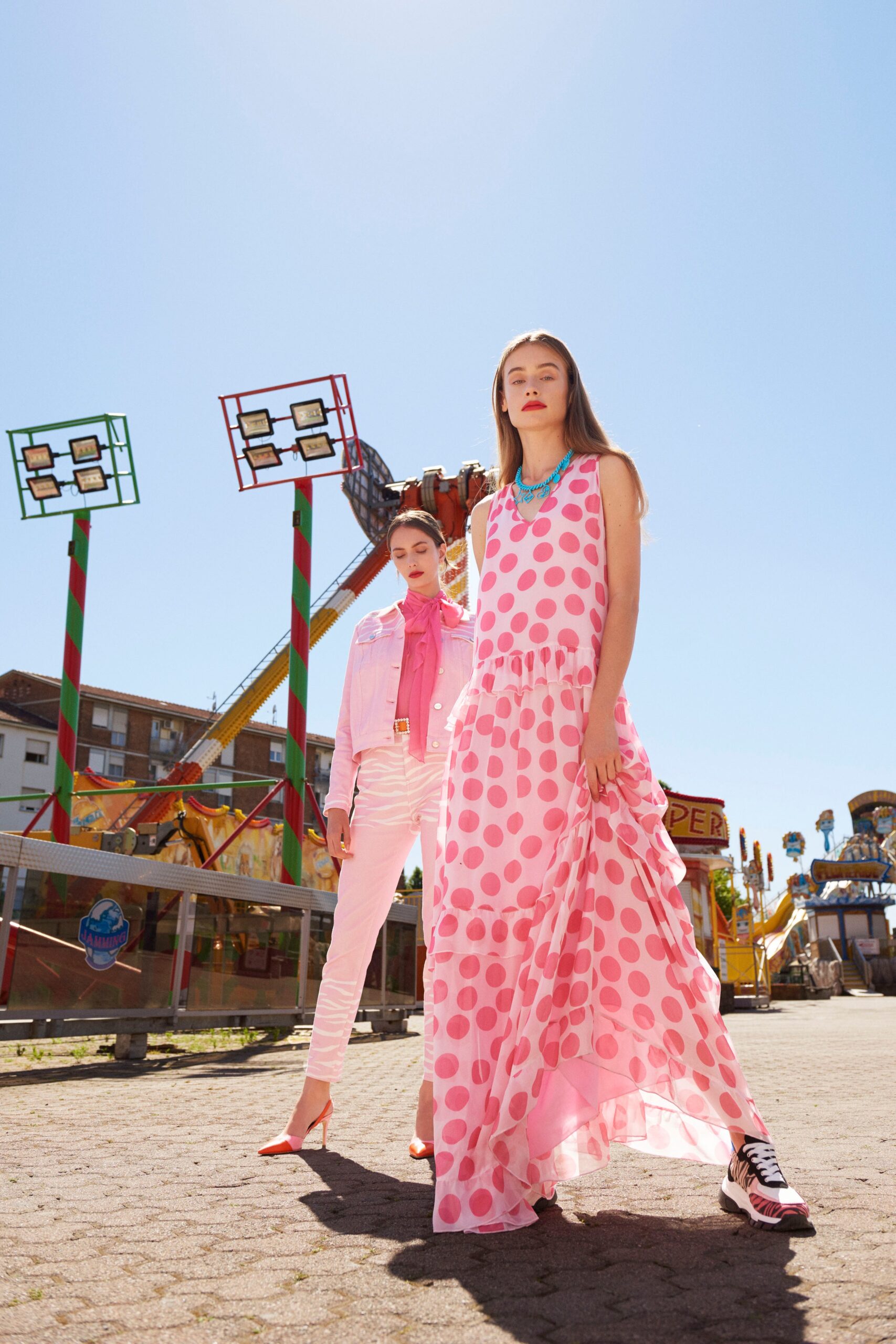 pink polka-dot maxi dress