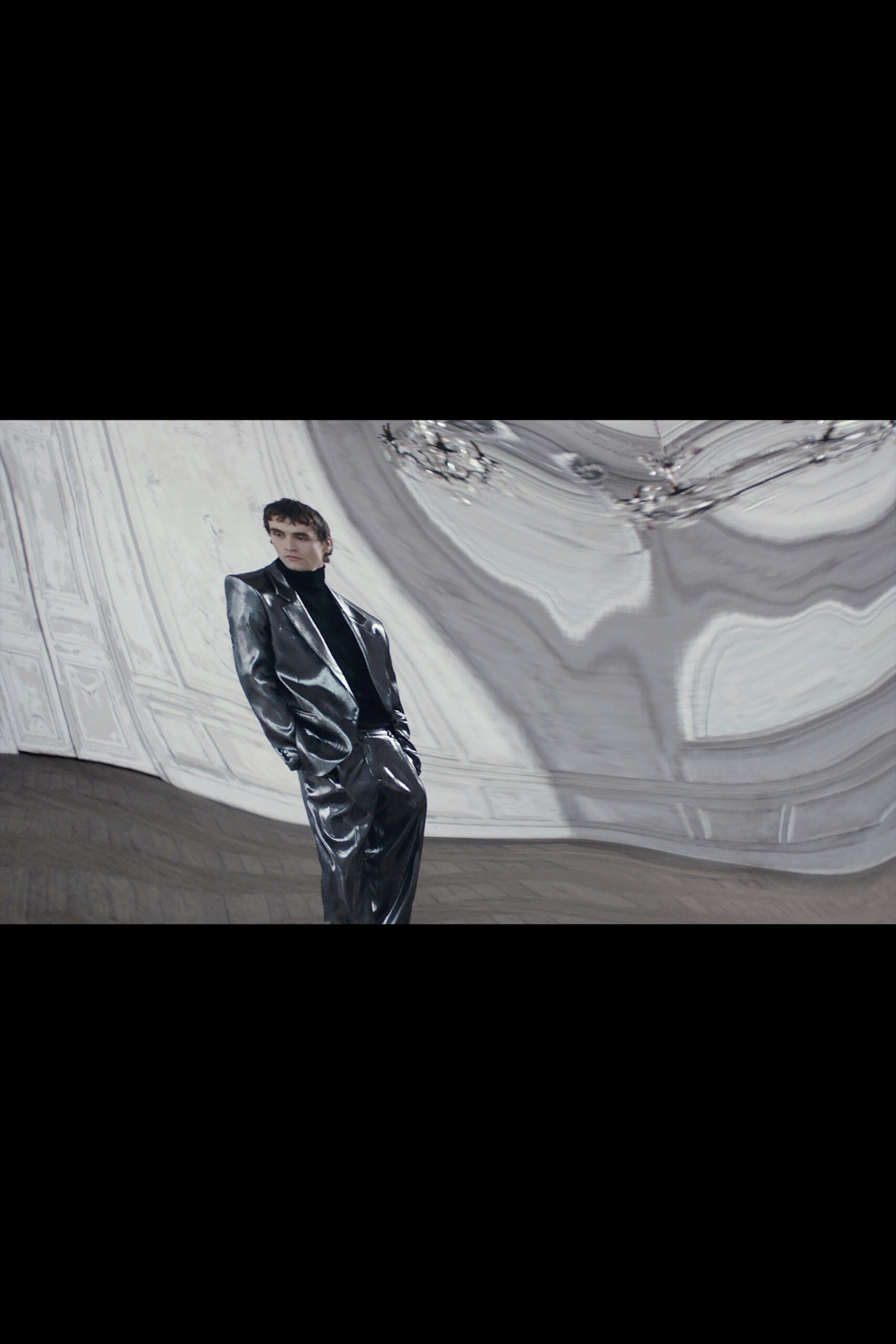 black leather fitted suit