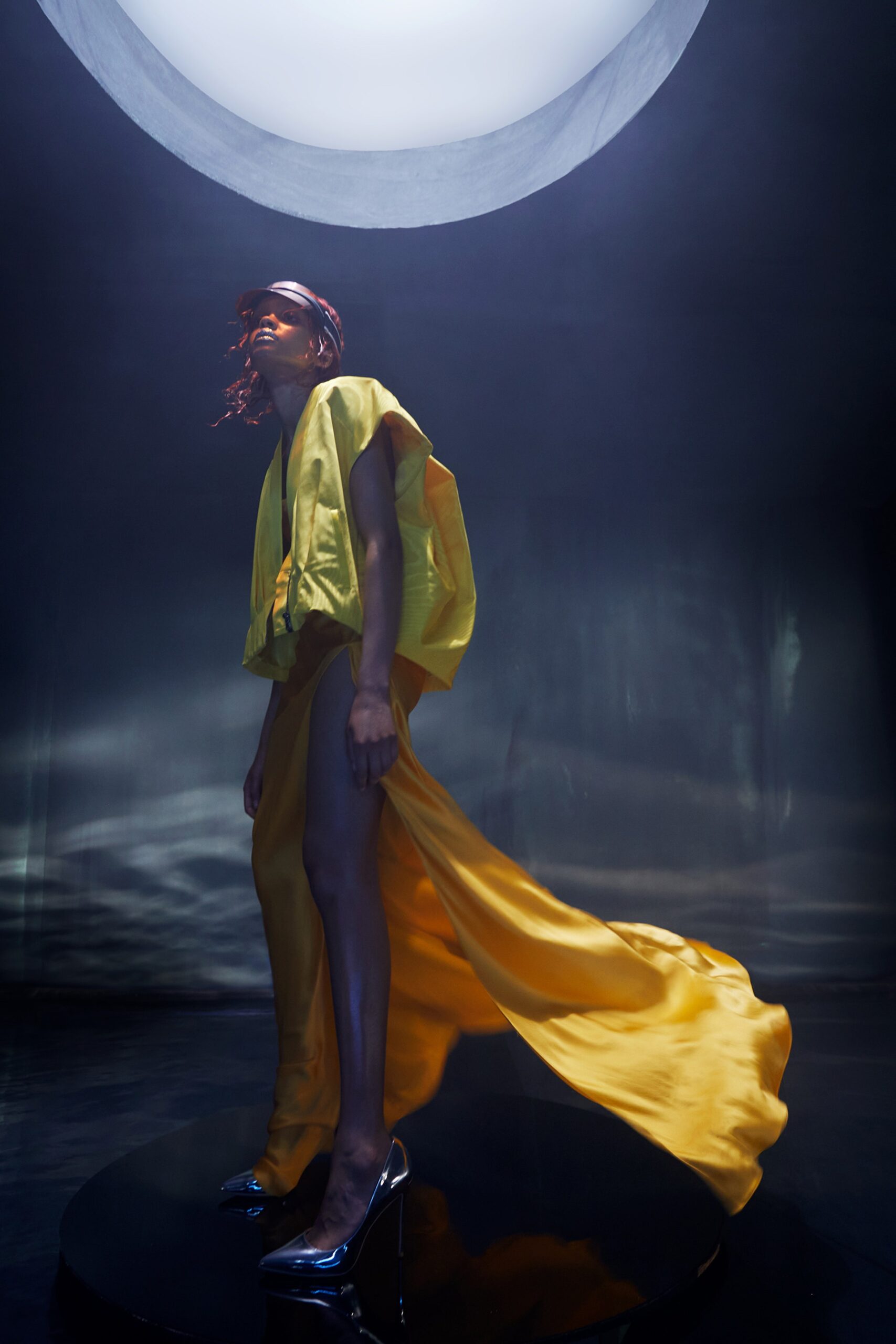 yellow silk sleeveless dress