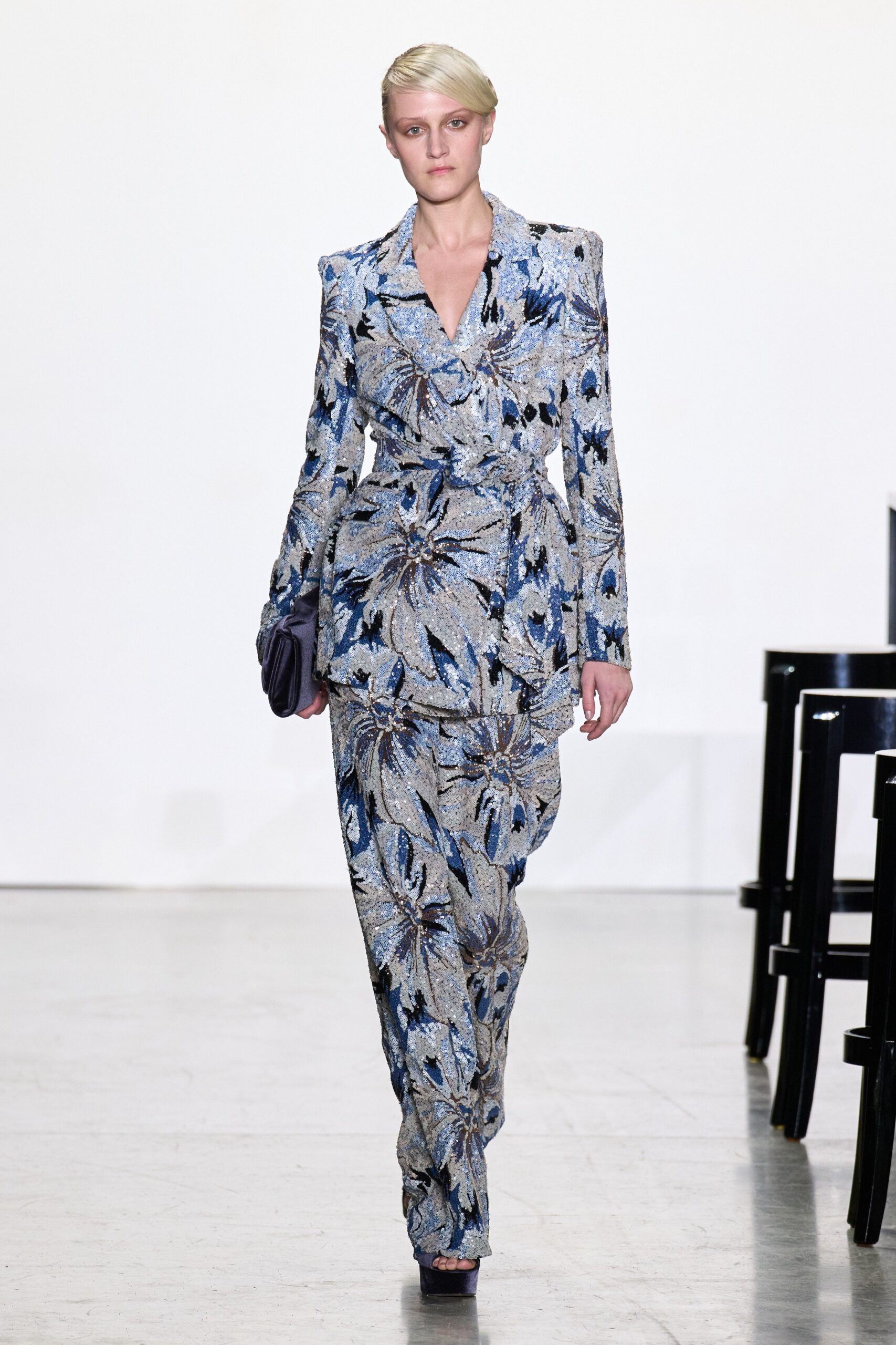 blue and white printed suit