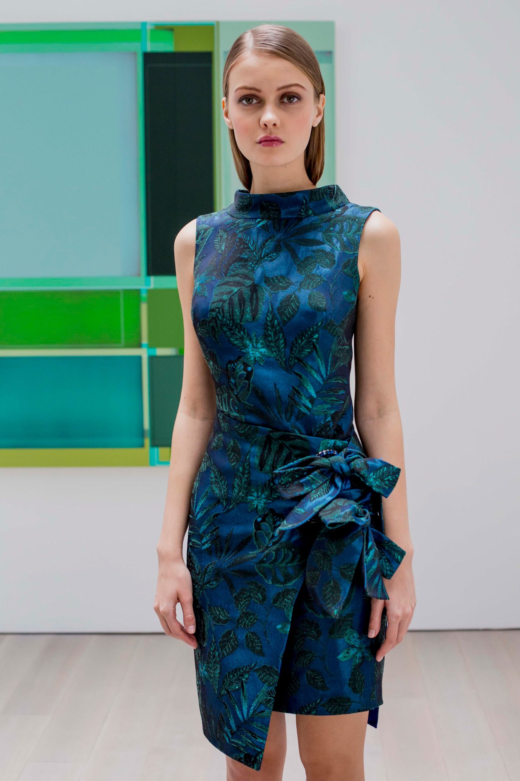 blue green fitted sleeveless dress