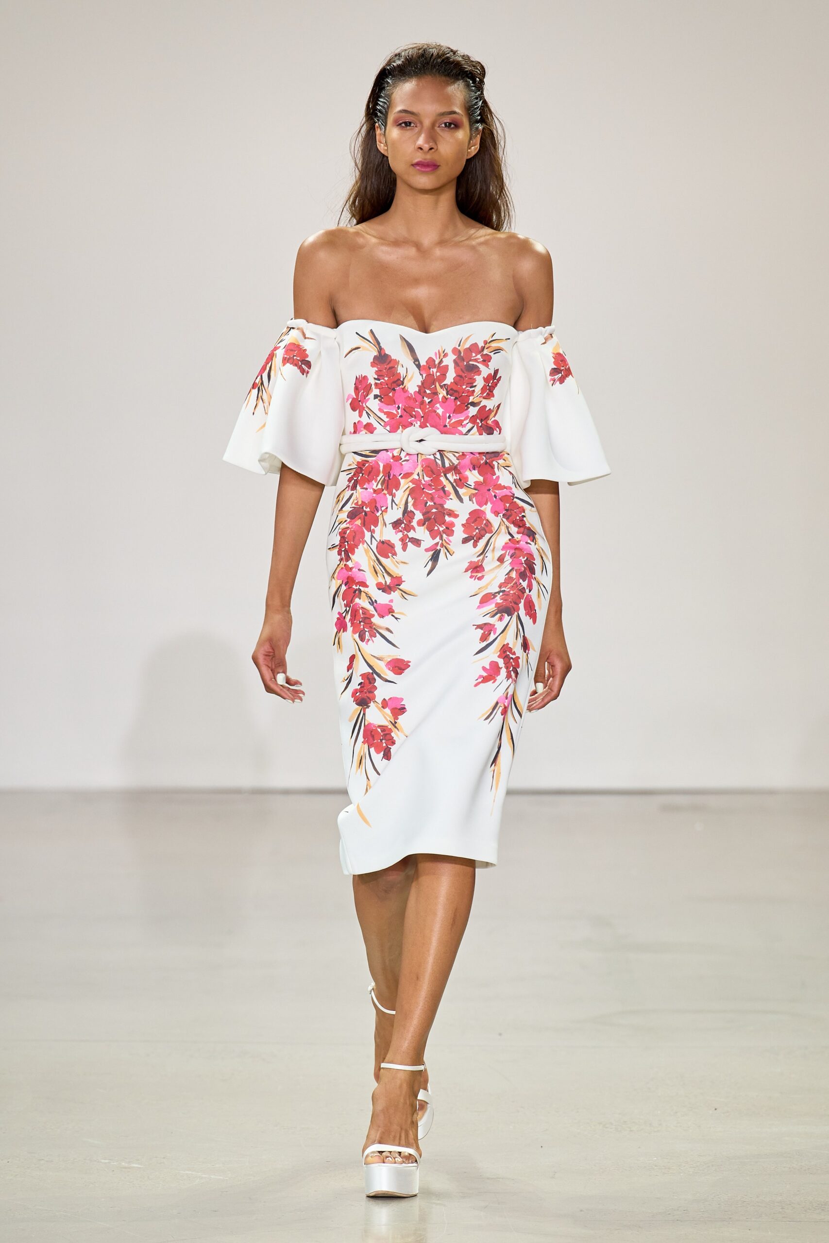 white floral off-shoulder dress