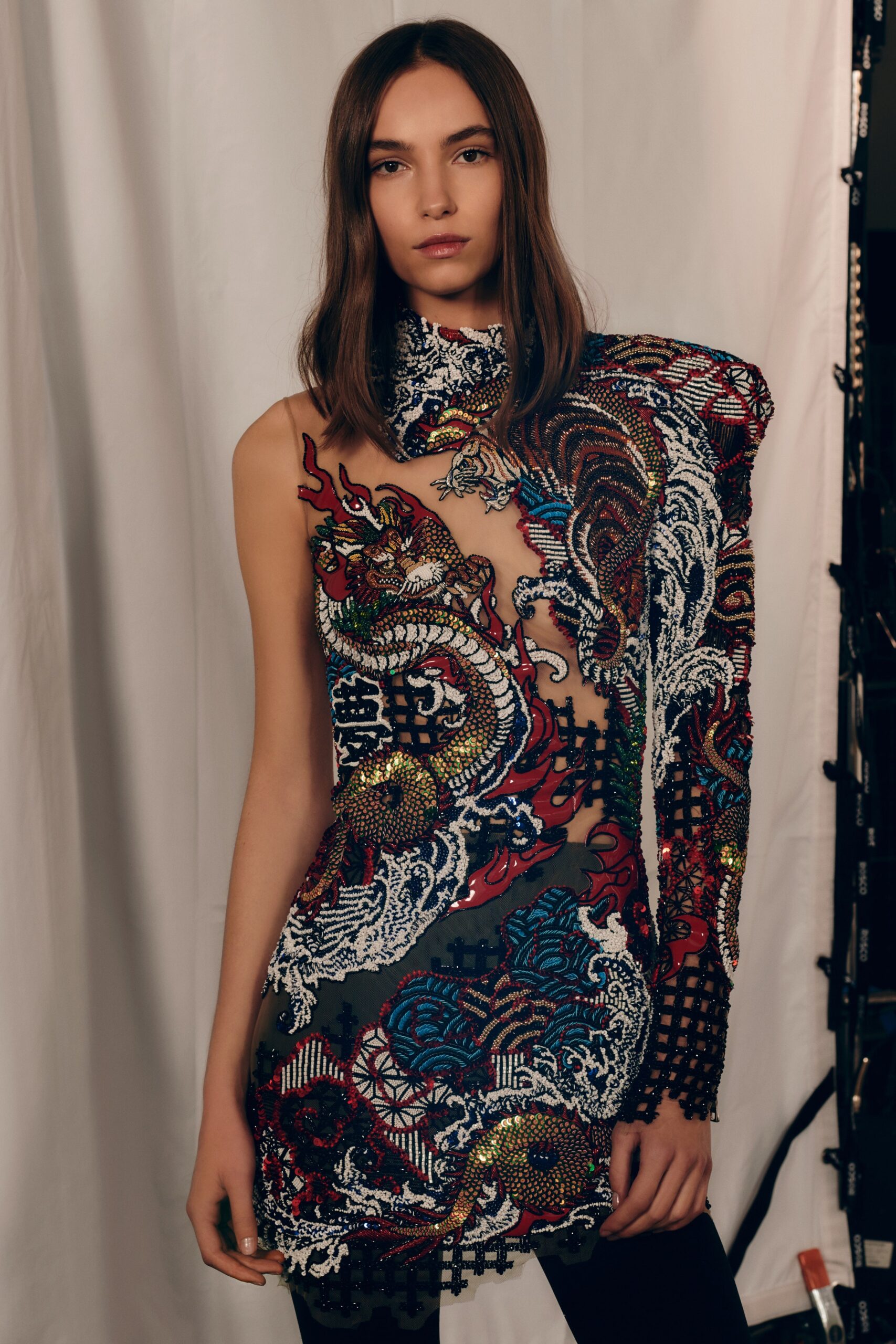 multi-colored embroidered mini dress