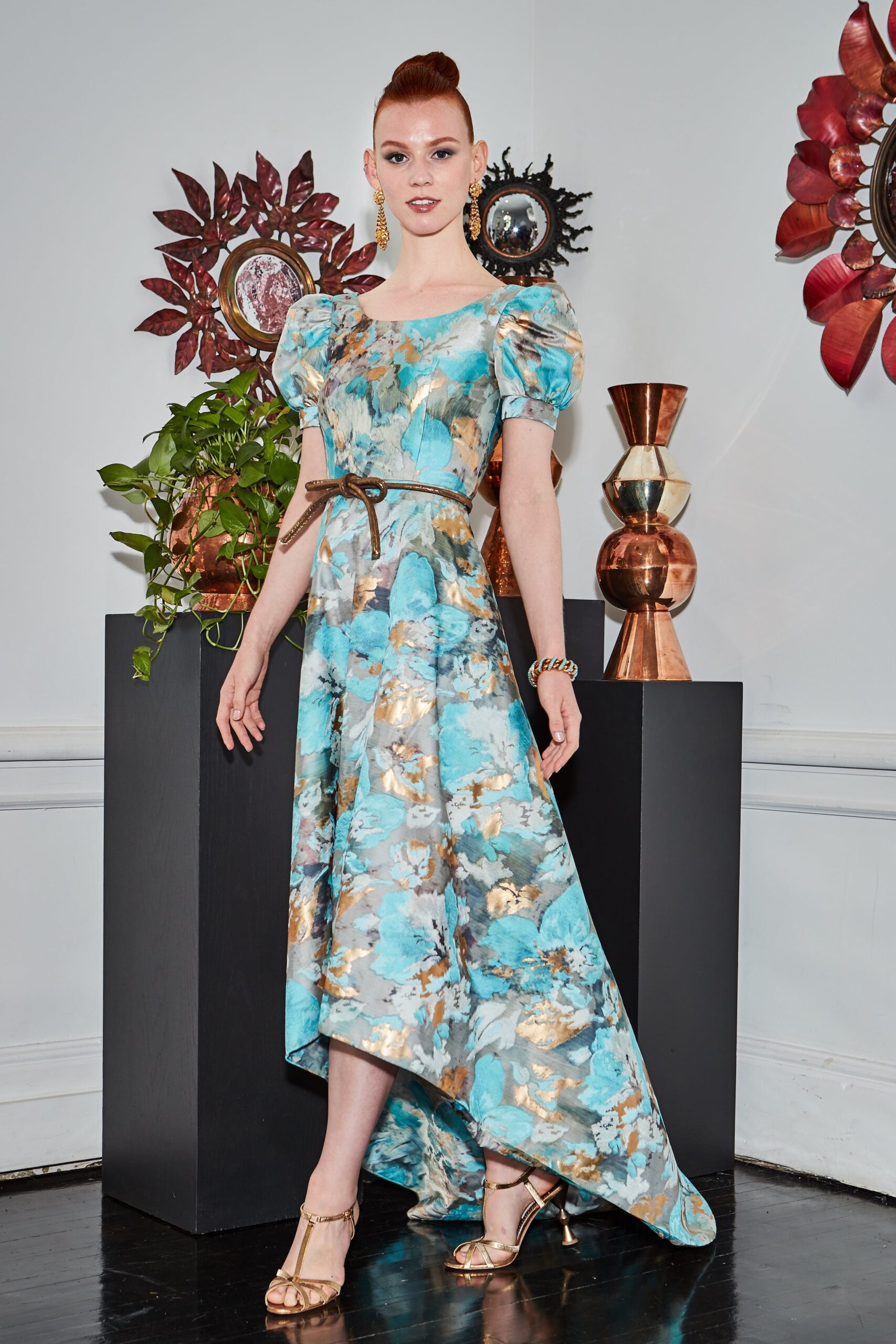 blue silk asymmetric dress