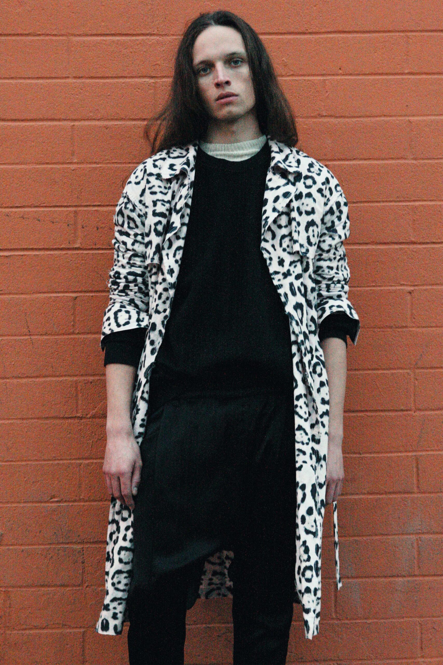 black and white animal-print coat