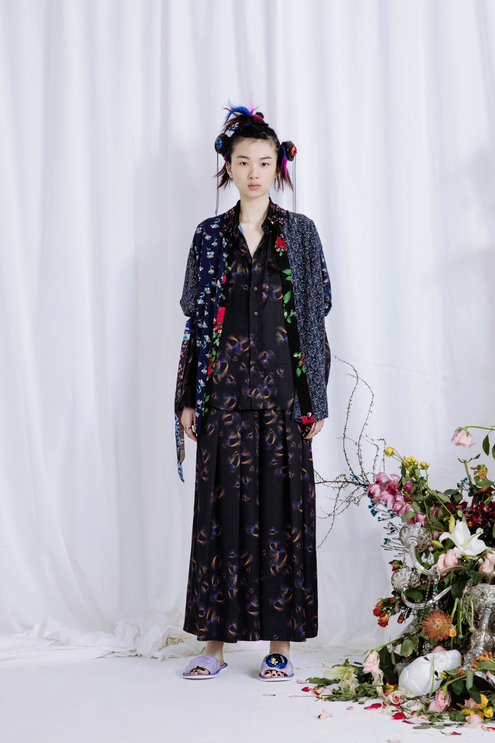 black silk relaxed top and skirt