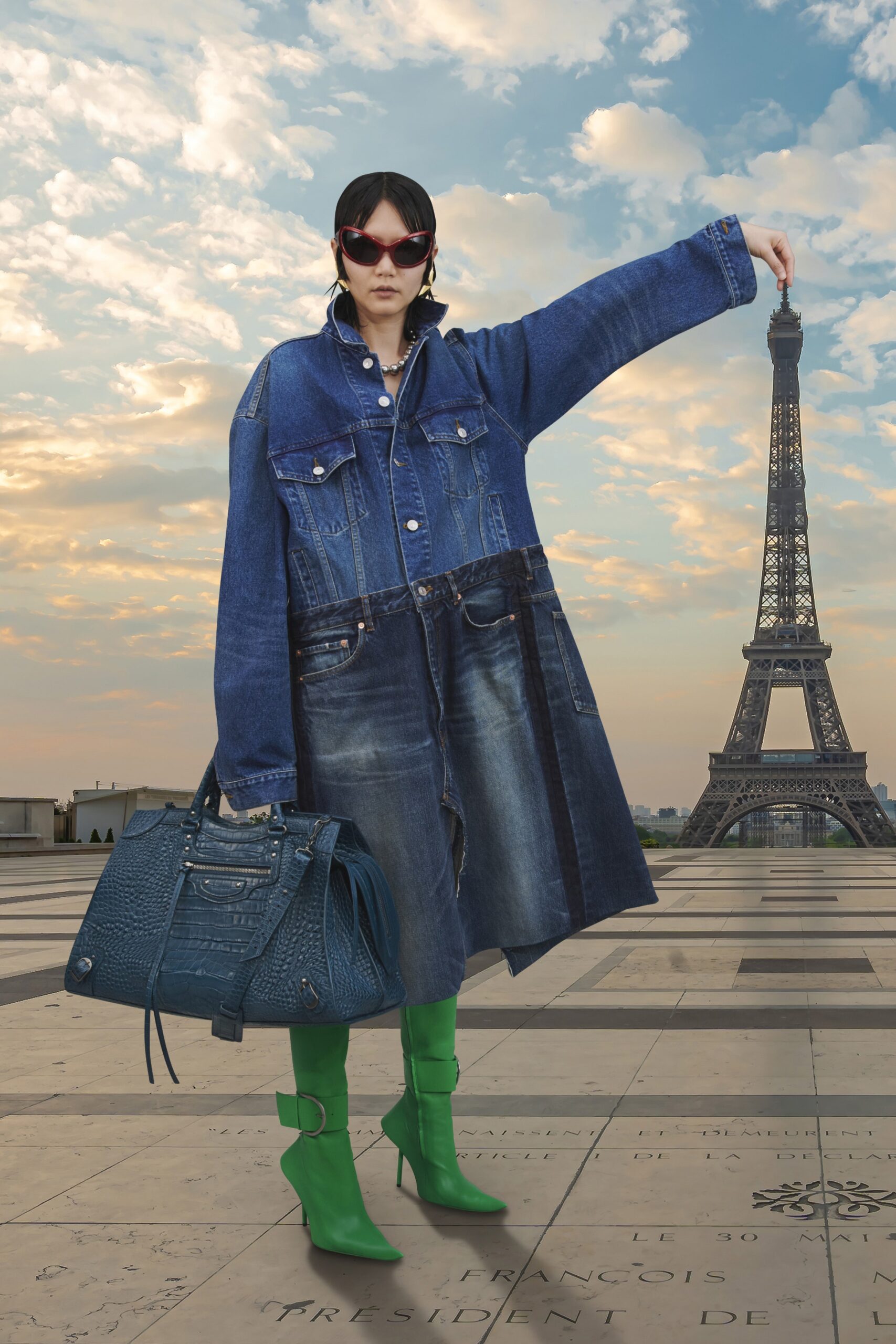 oversized blue denim coat