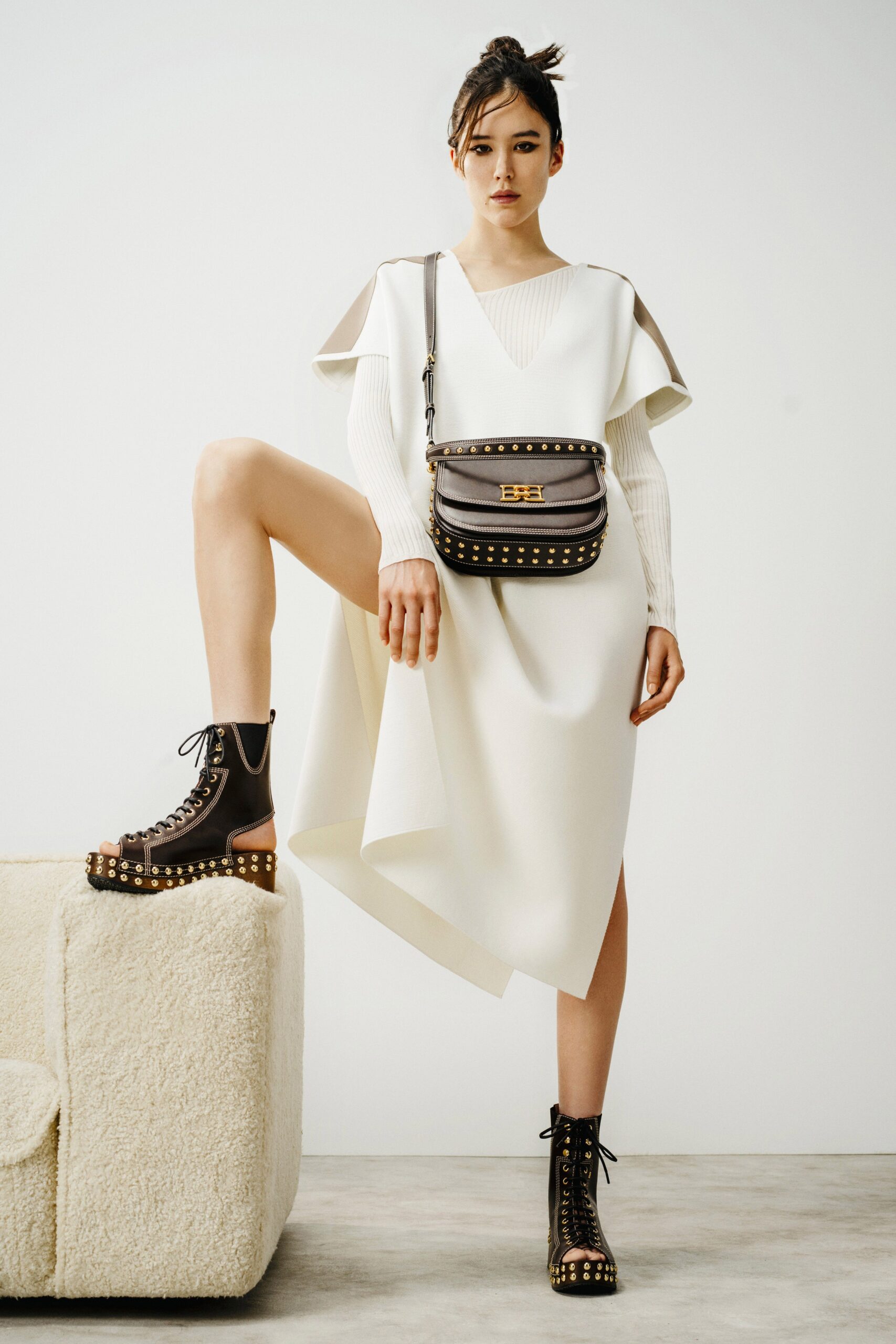 white asymmetric midi dress