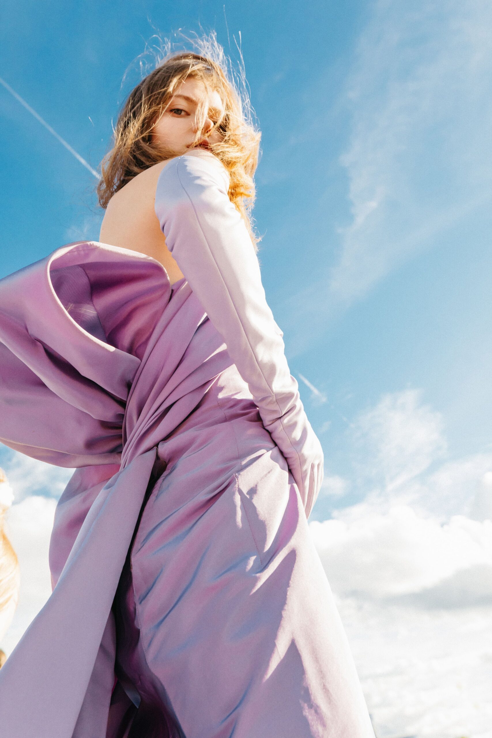 fitted purple silk gown