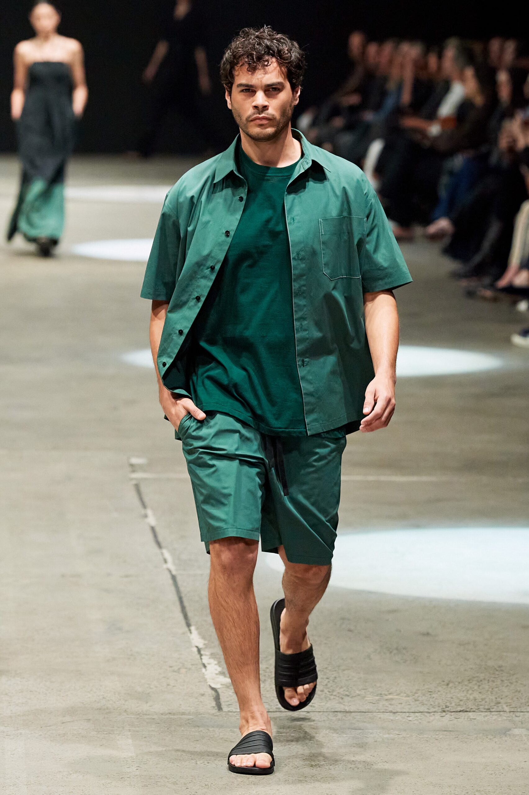 green relaxed shirt and shorts