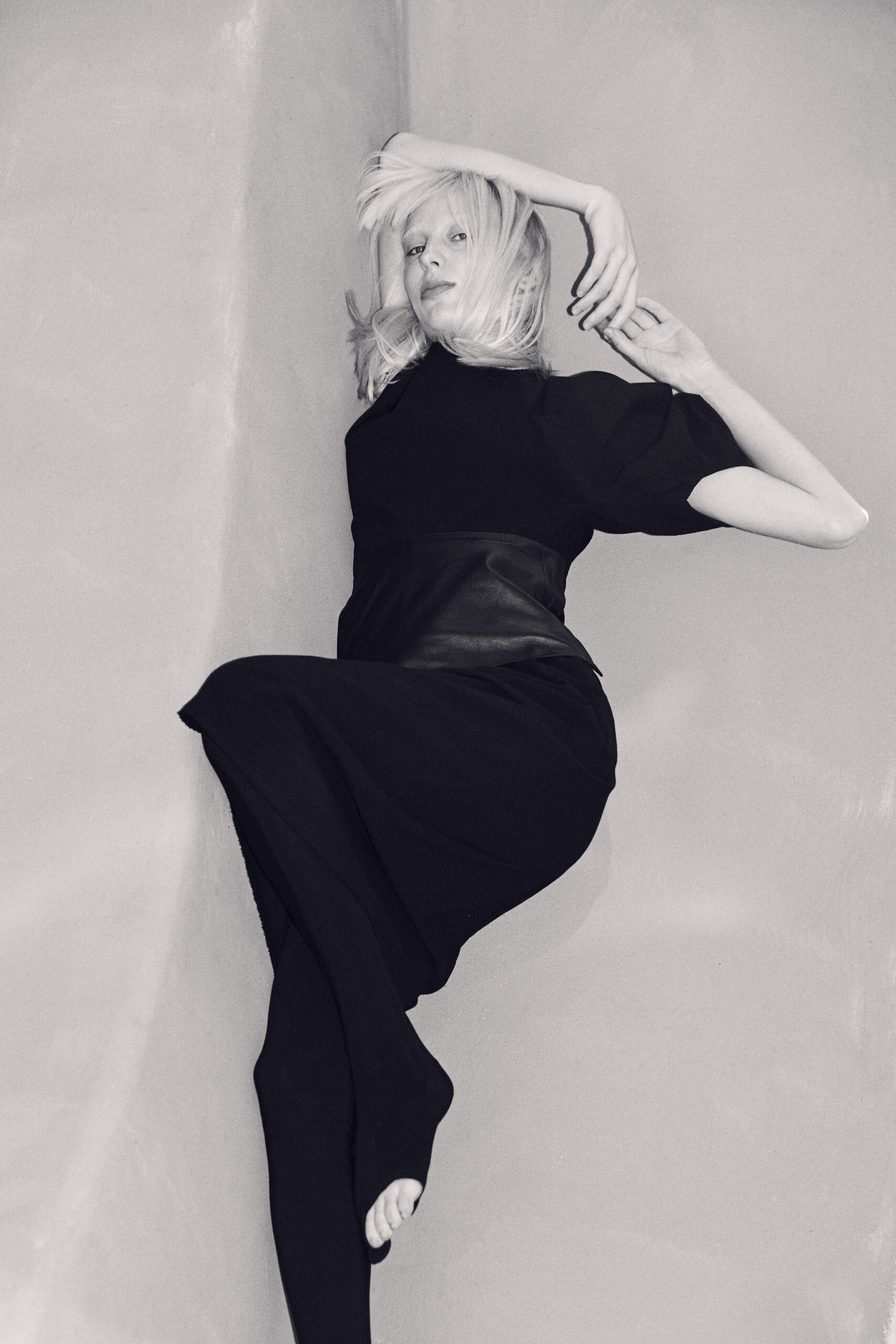 black leather sleeveless dress