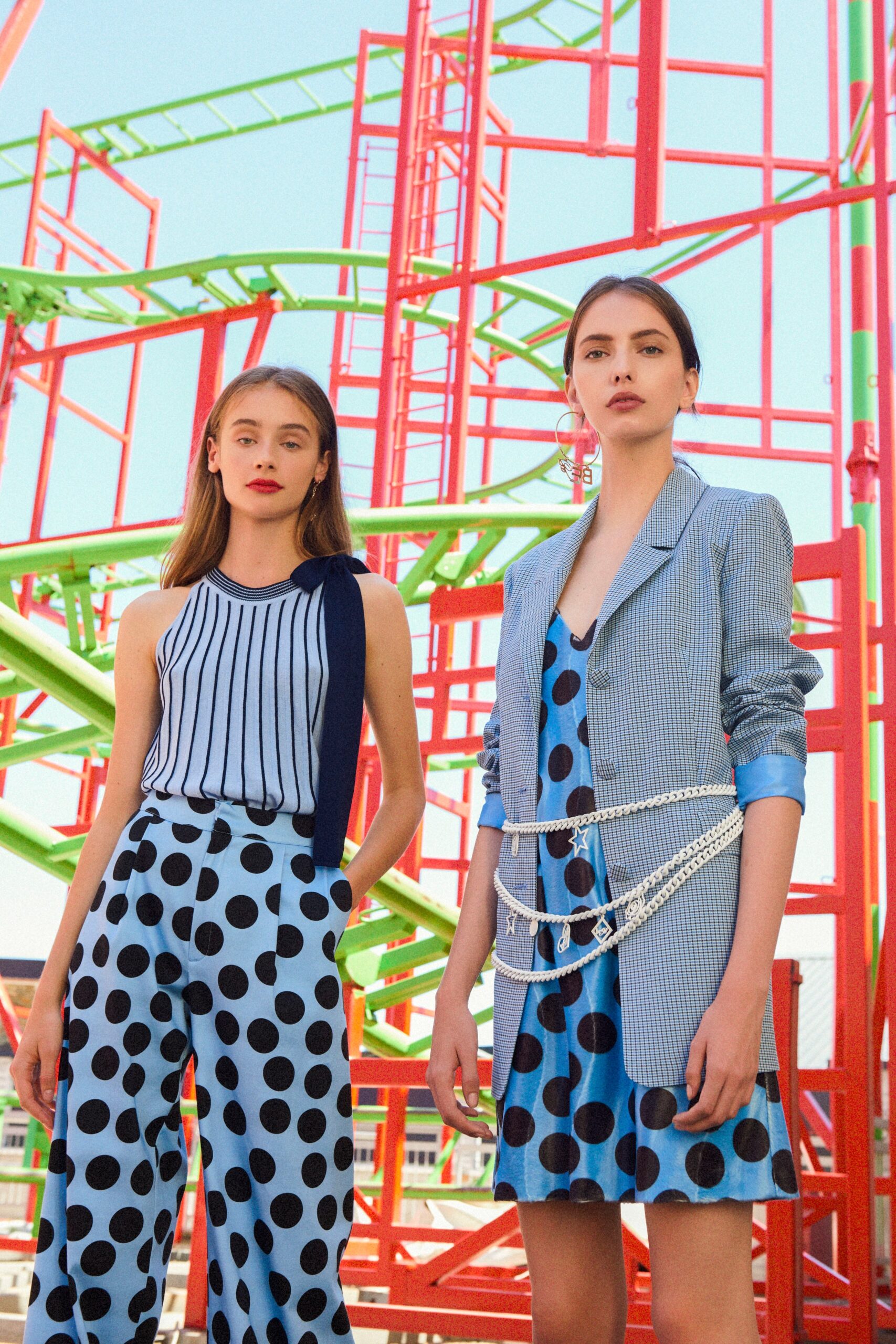 blue polka-dot top and pants