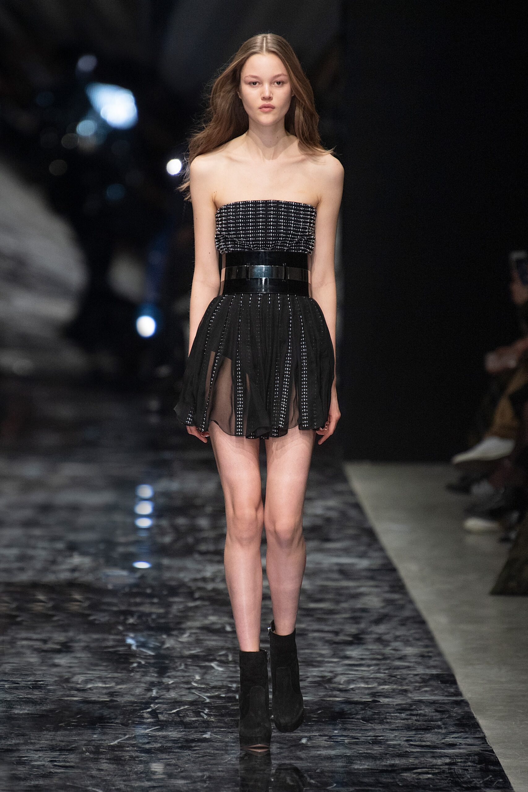 black silk strapless mini dress