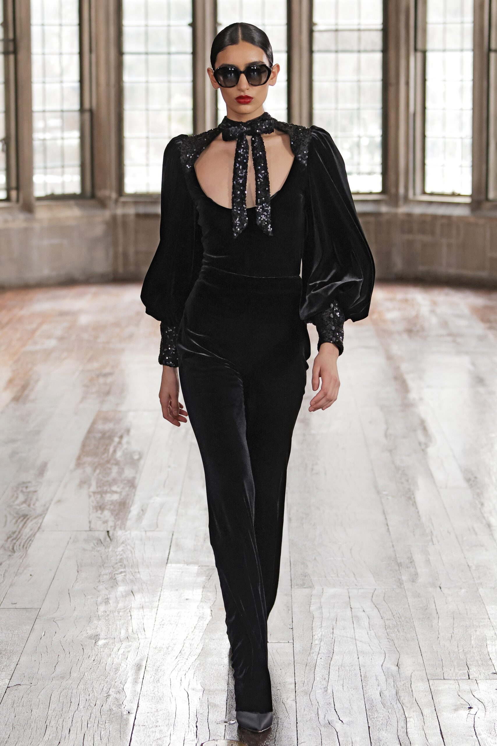 black velvet fitted jumpsuit