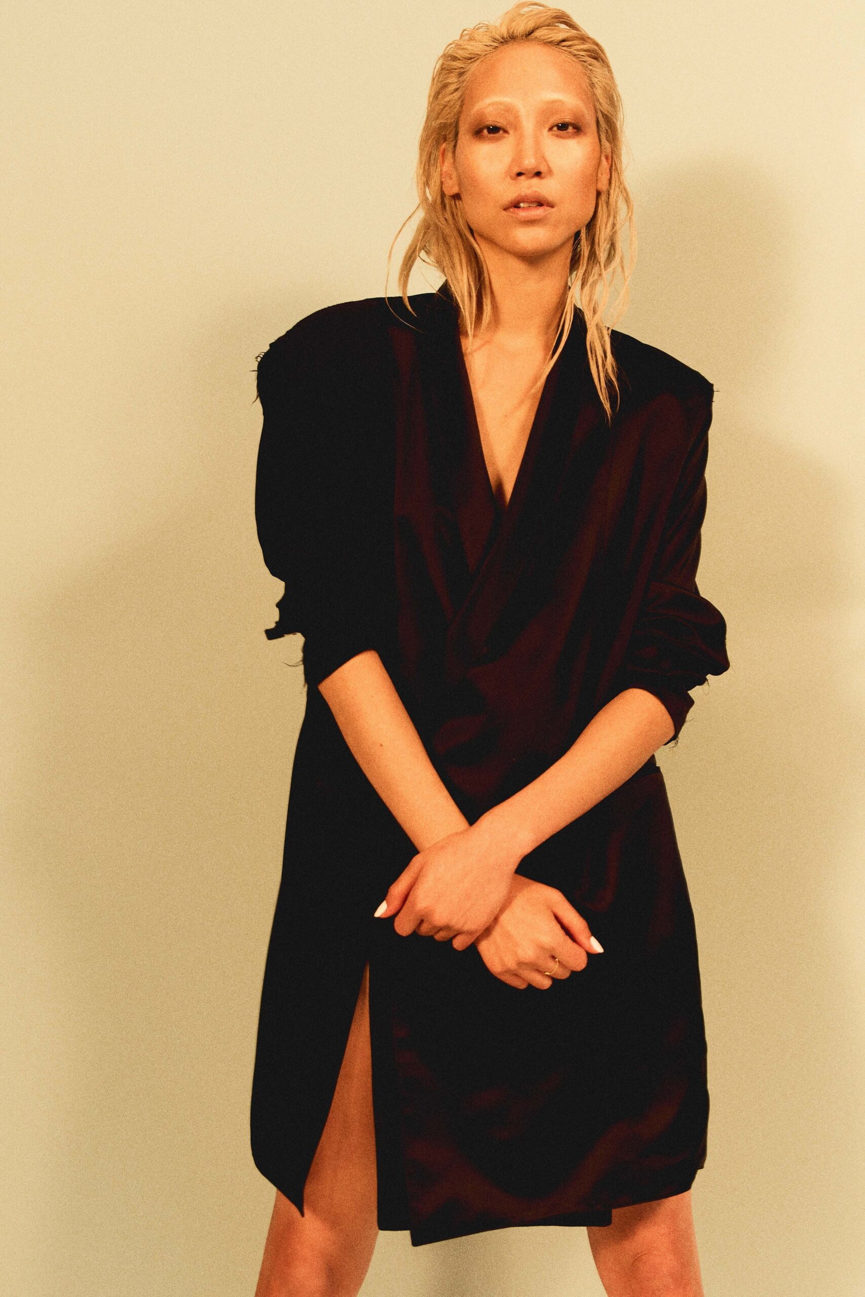 black silk fitted dress