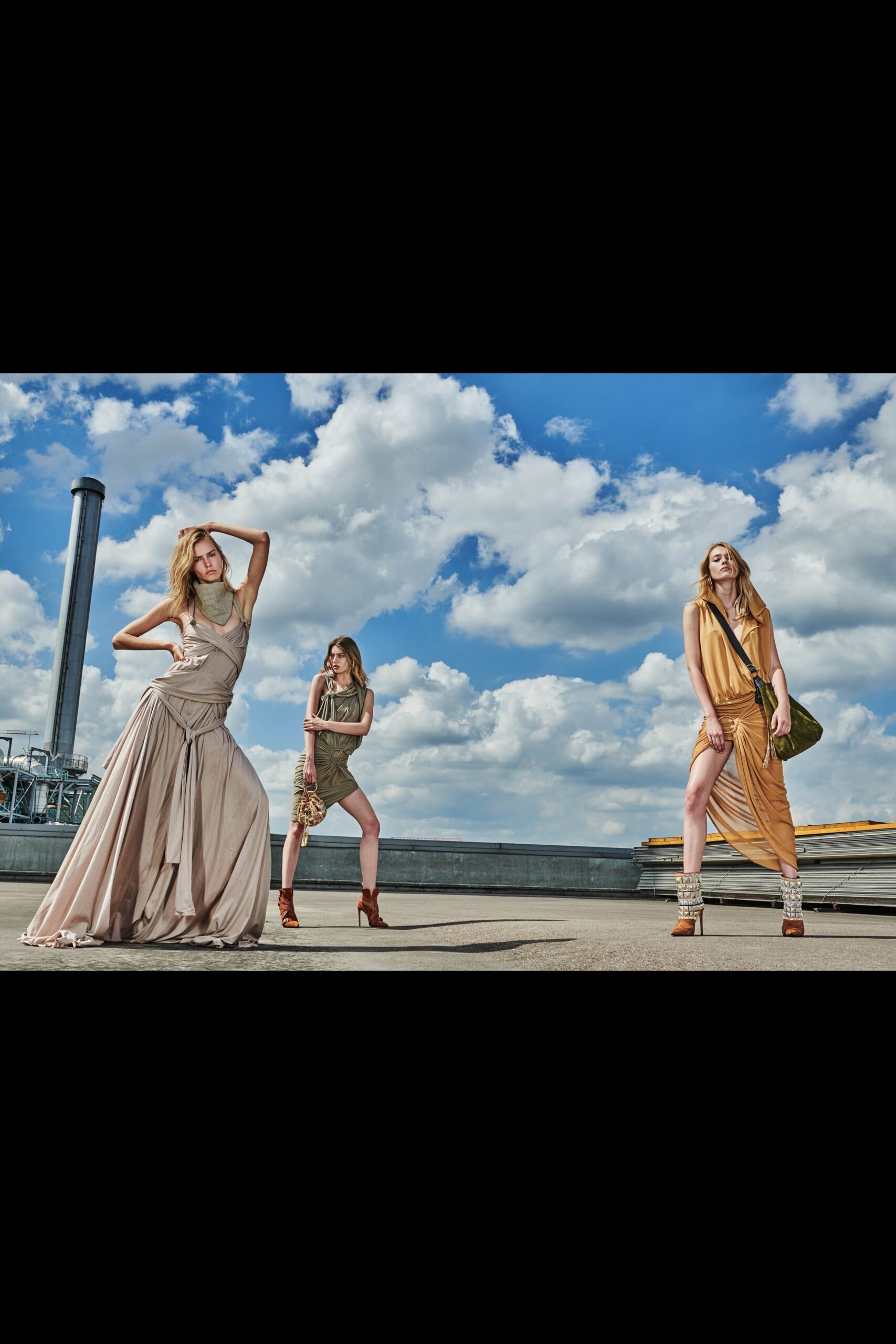 beige silk gown, green mini dress, gold satin midi dress