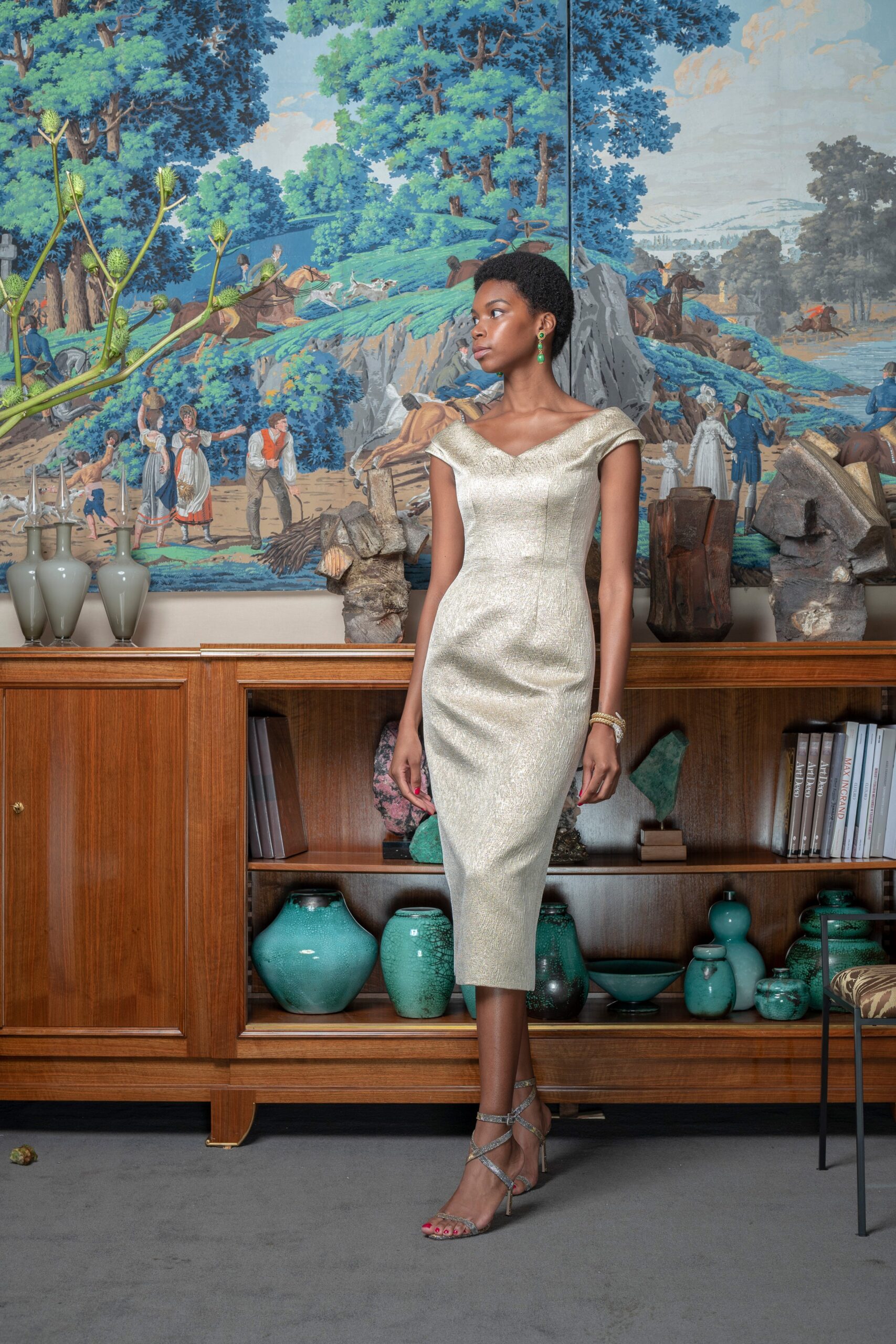 ivory silk off-shoulder dress