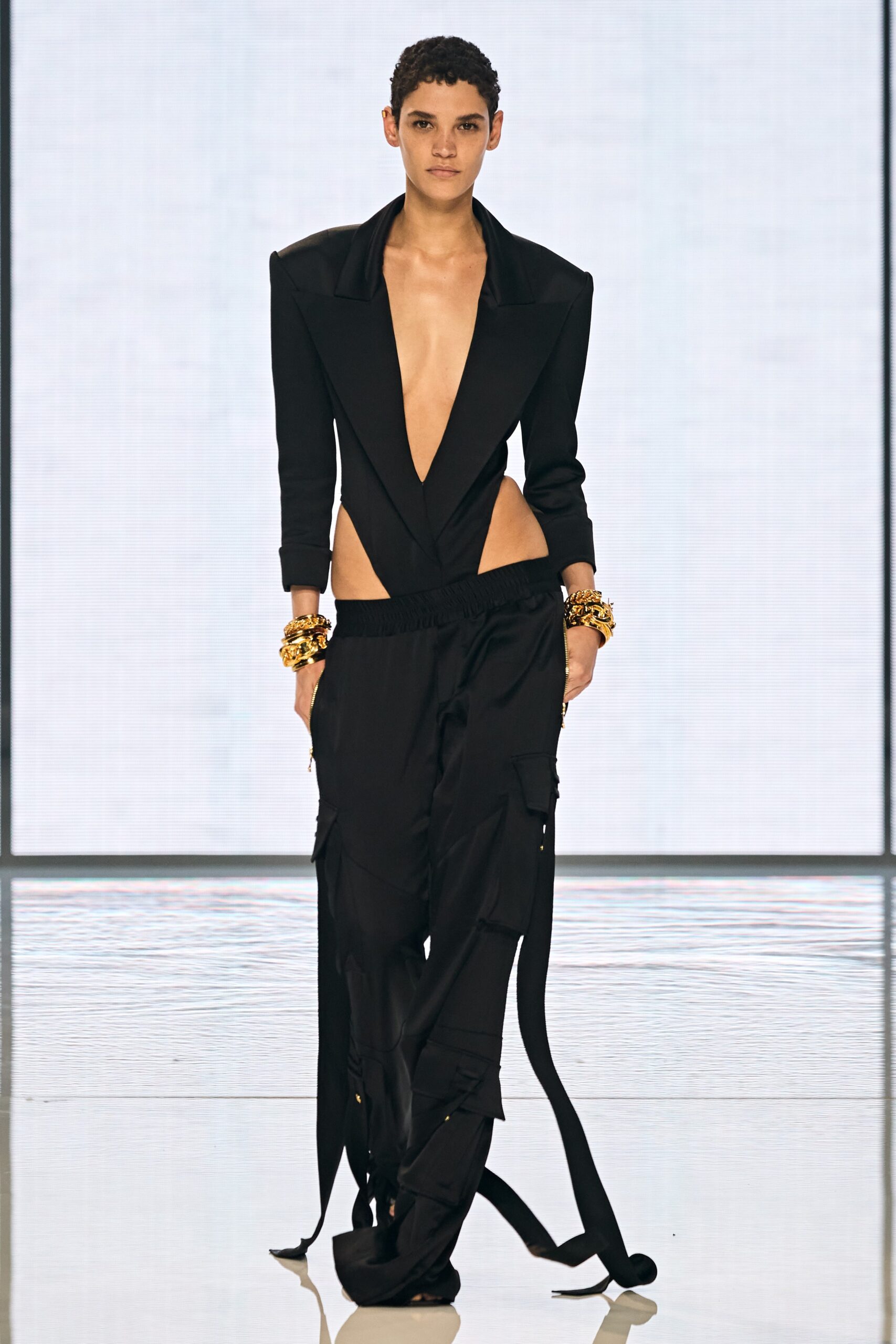 black silk relaxed cargo zippered pants