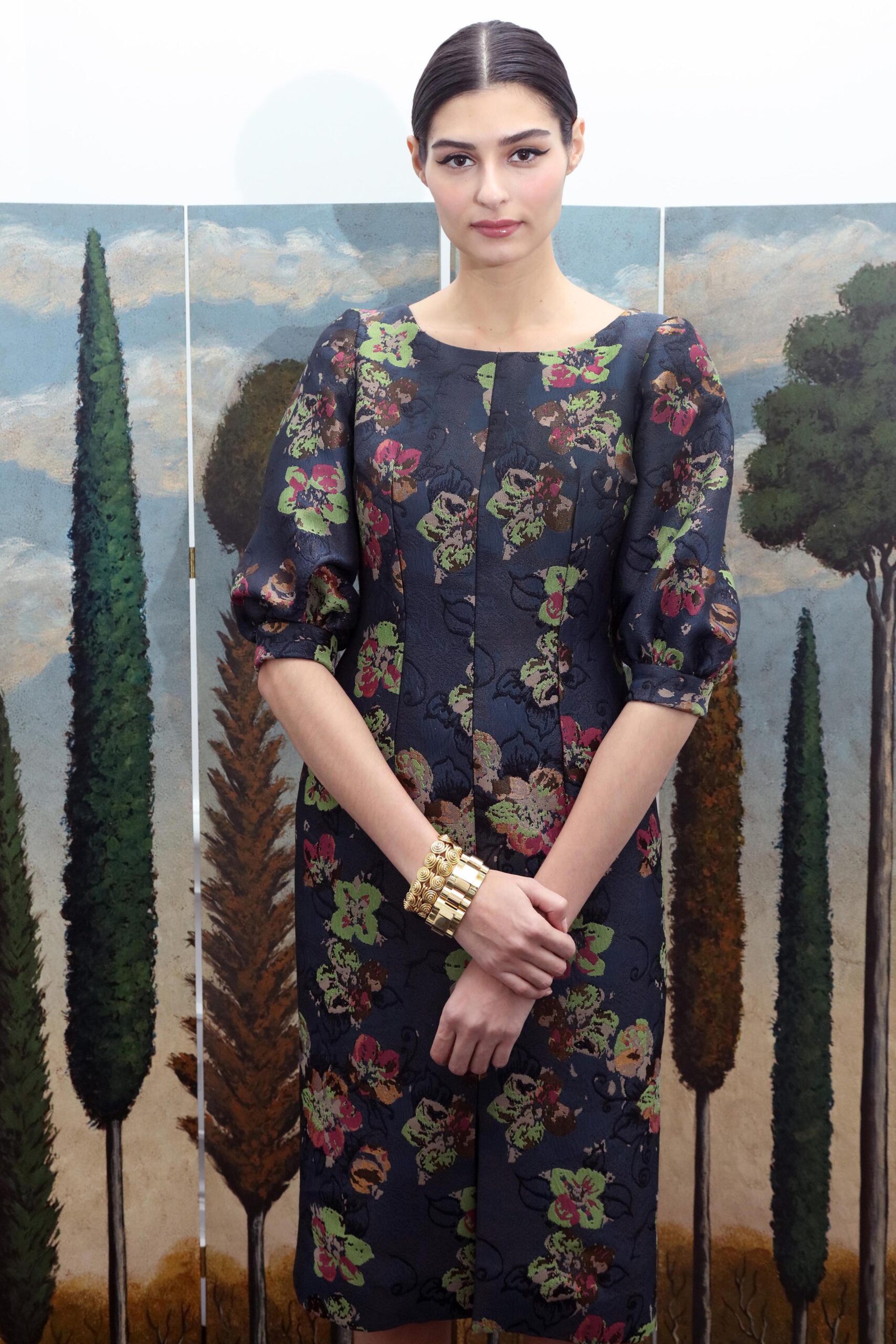 black floral midi dress