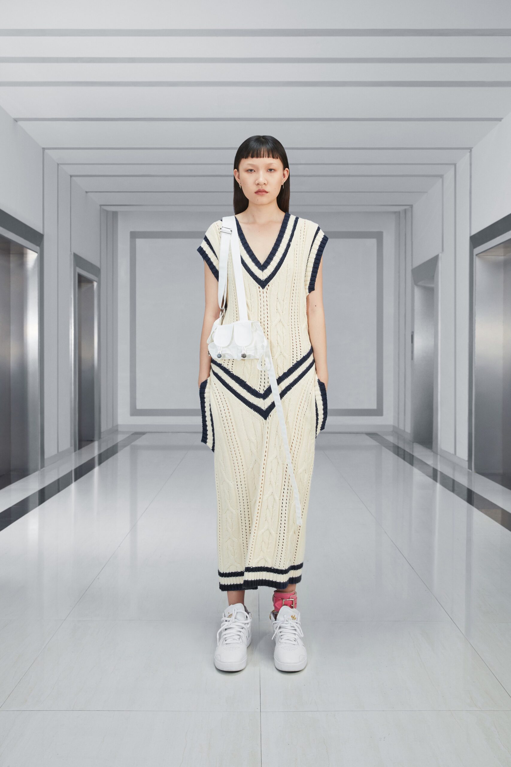 white relaxed midi dress