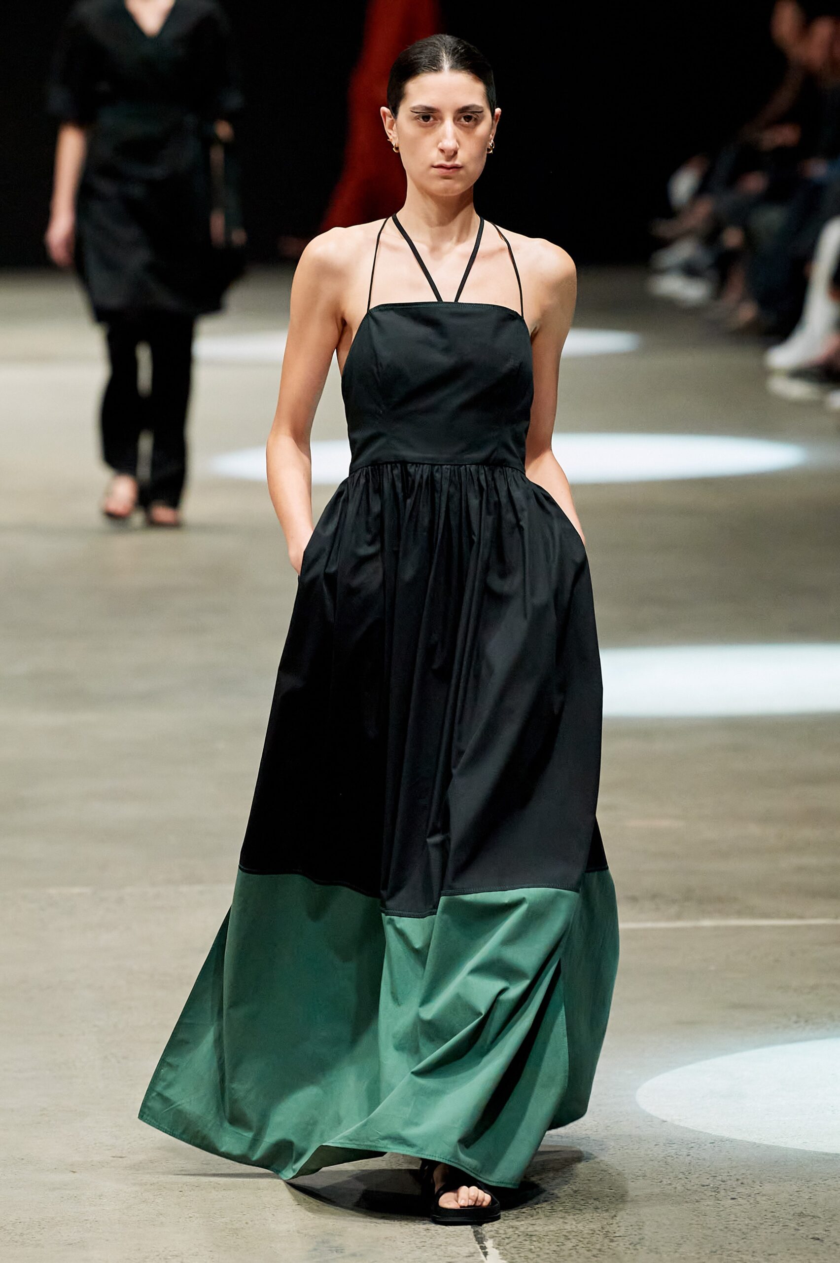 black and green tiered halter dress