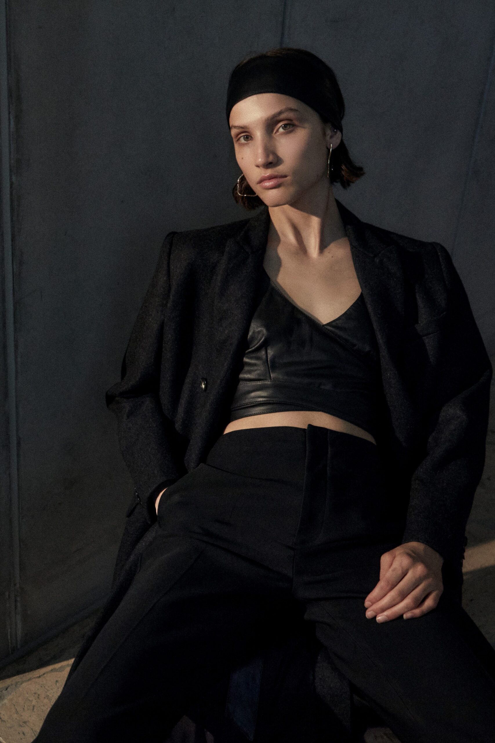 black tailored blazer and fitted top