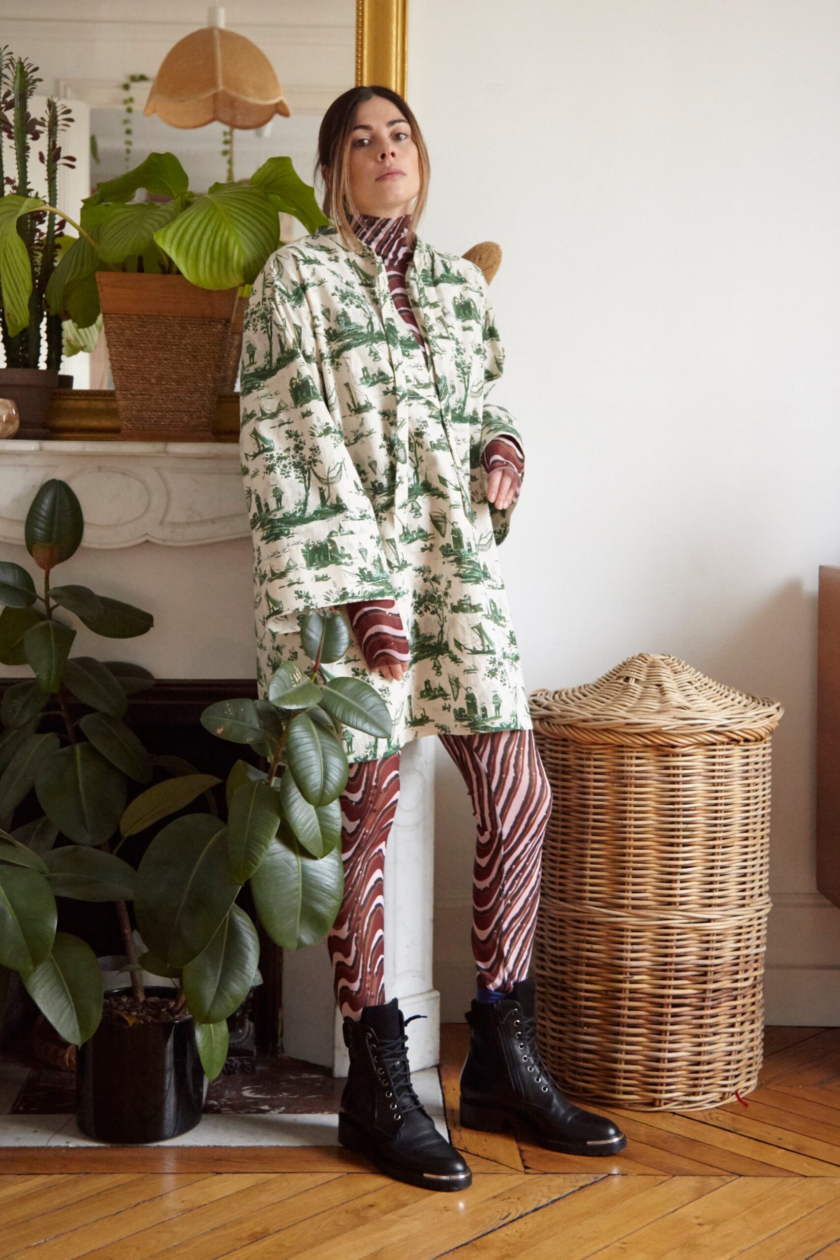 printed coat with striped top