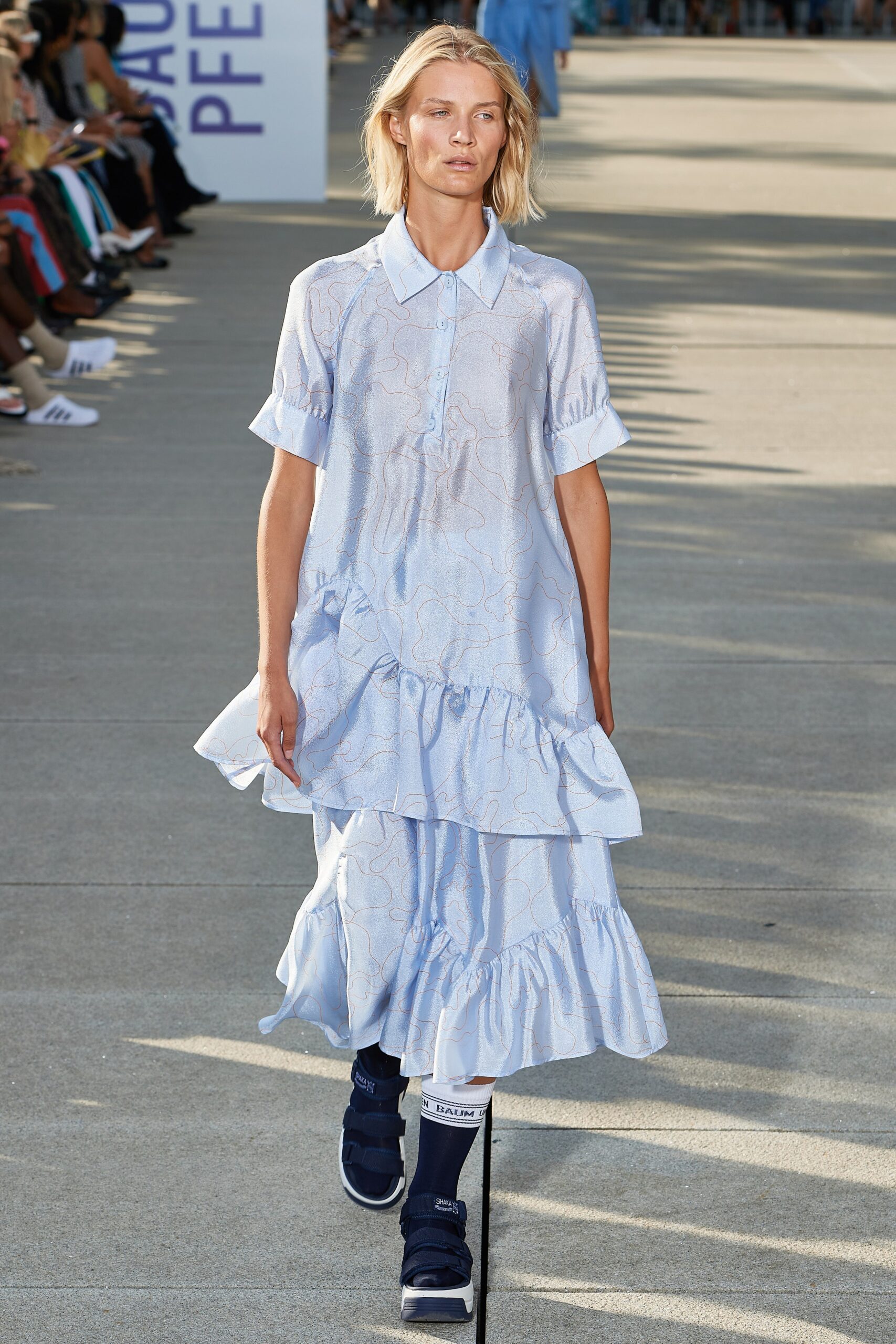 blue cotton relaxed tiered dress